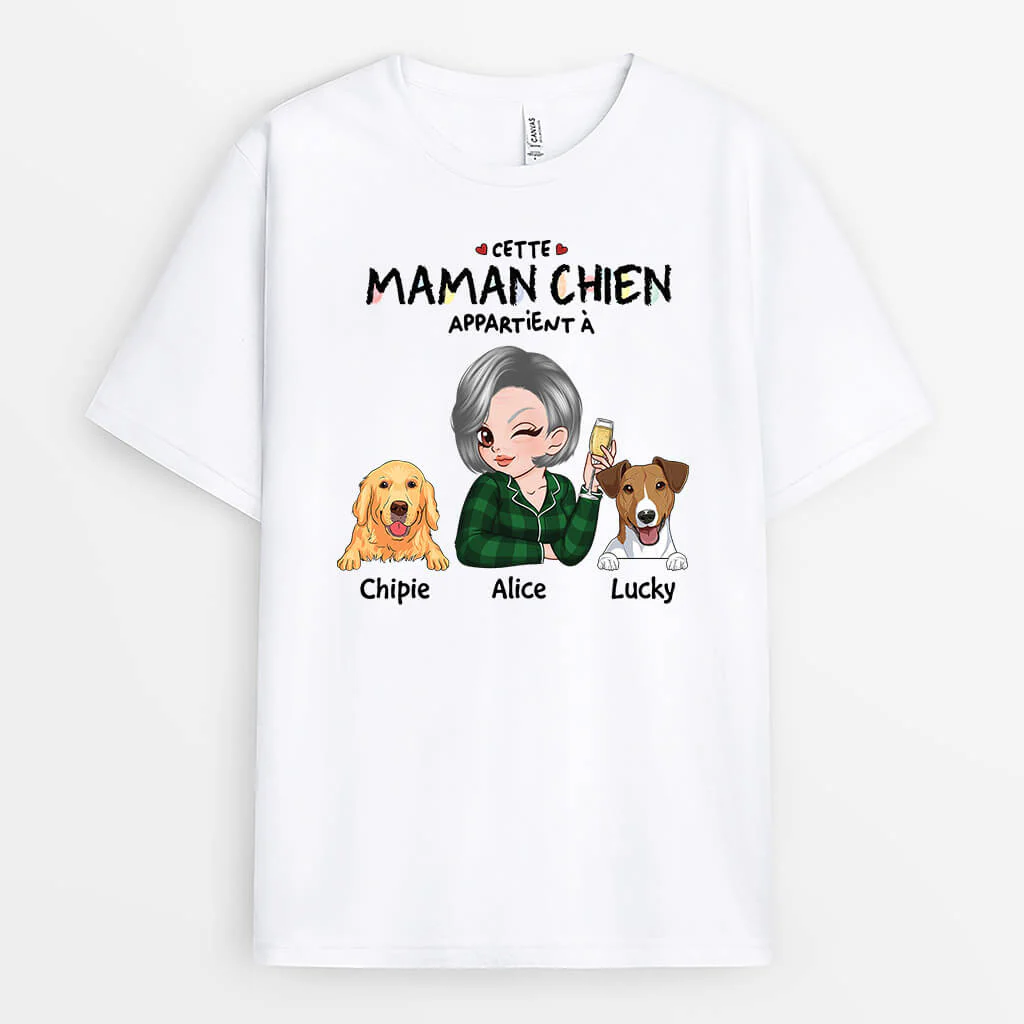 Tee Shirt Personnalisé Maman - Maman Chien Appartient Avec Verre De Vin - Image 2