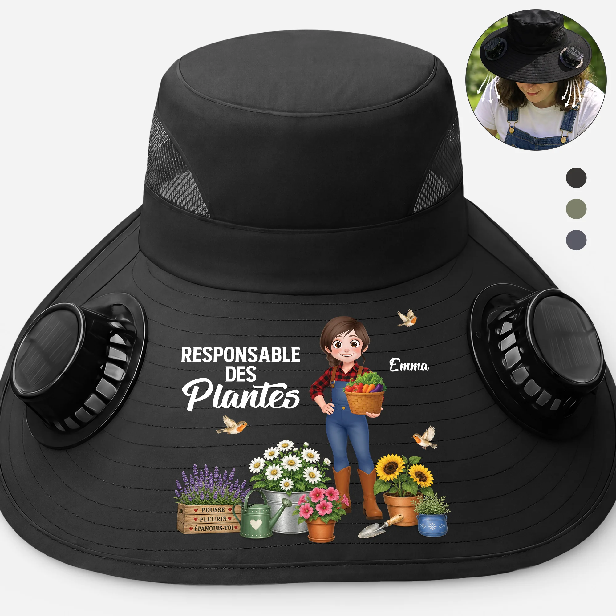 Chapeau Ventilateur Solaire Personnalisé Femme/Homme Jardinage - Responsable Des Plantes