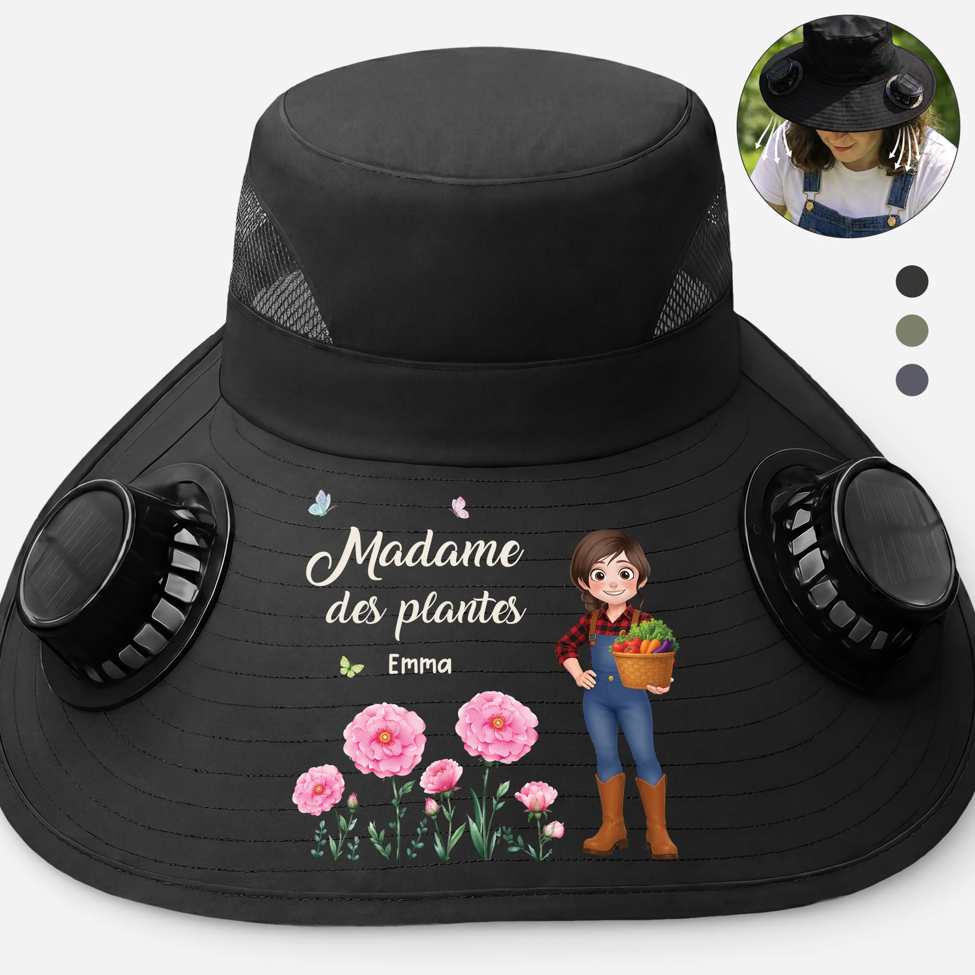 Chapeau Ventilateur Solaire Personnalisé Femme Homme Jardinier - Amoureux Des Plantes