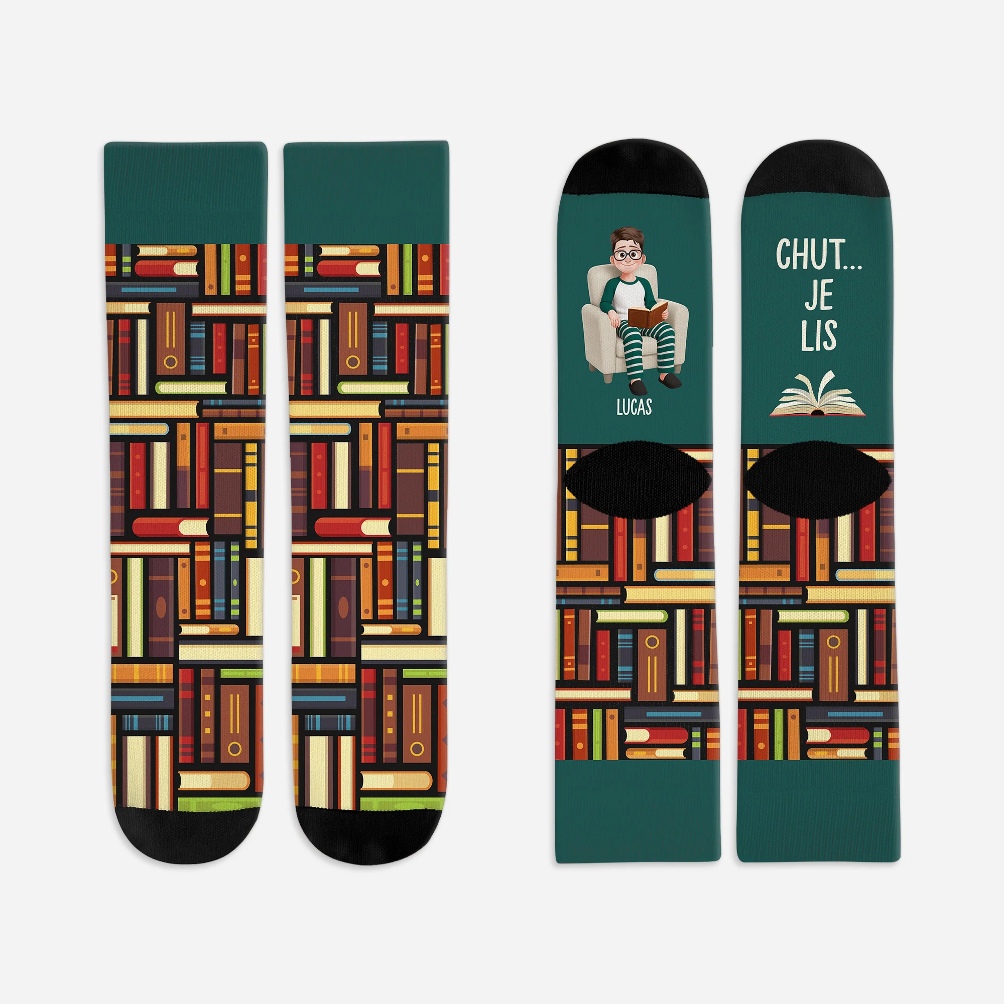 Chaussettes Femme Homme Personnalisées Avec Texte - Je Lis Des Livres