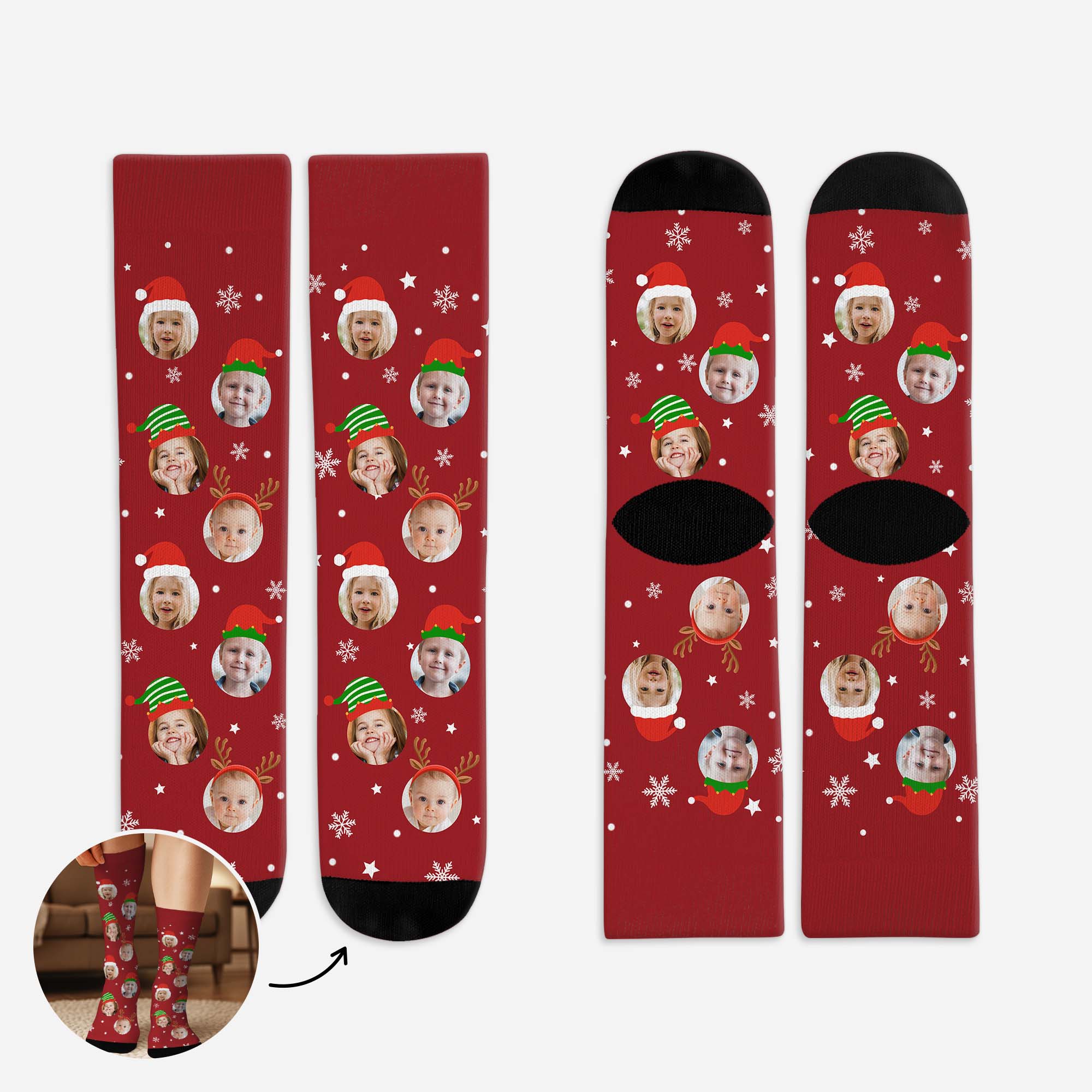 Chaussettes Personnalisées Avec Photo - Boule De Noël Famille