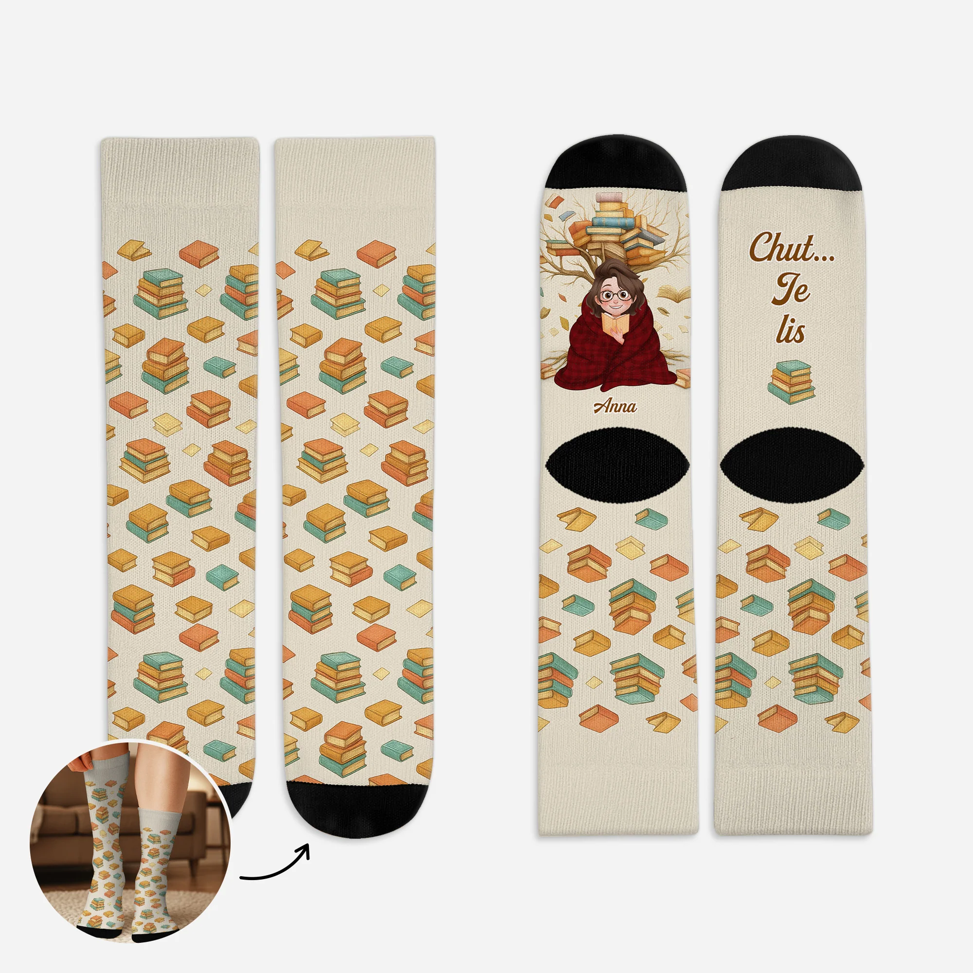 Chaussettes Personnalisées - Chut Je Lis Mes Livres