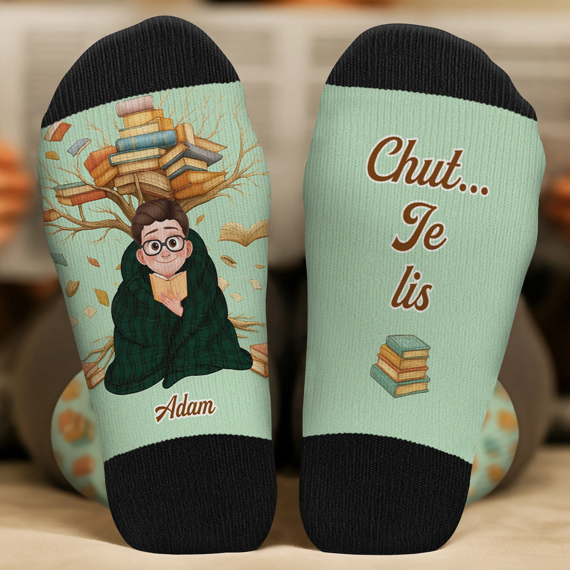 Chaussettes Personnalisées - Chut Je Lis Mes Livres - Image 2