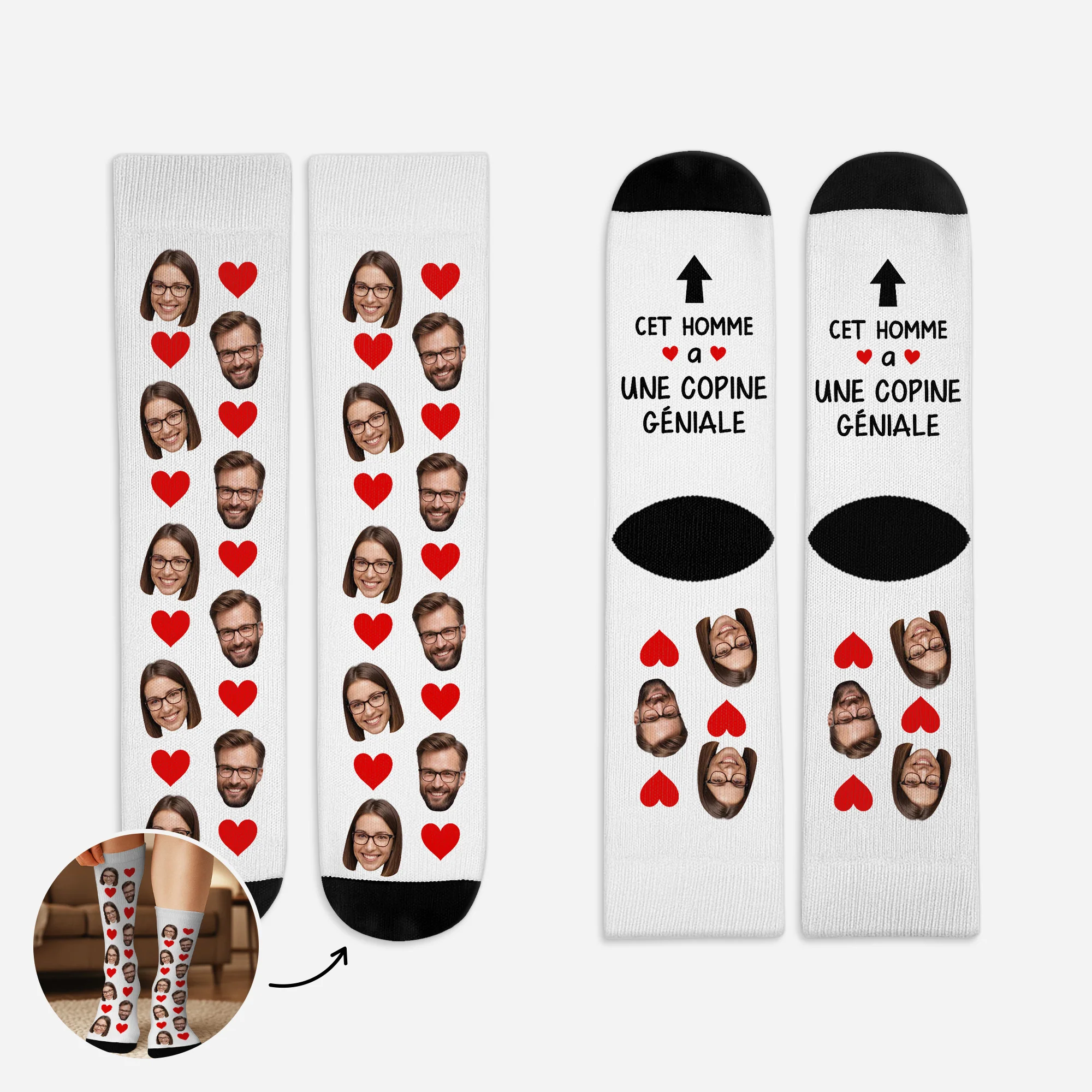 Chaussettes Personnalisées Visage – Couple Amoureux Géniaux