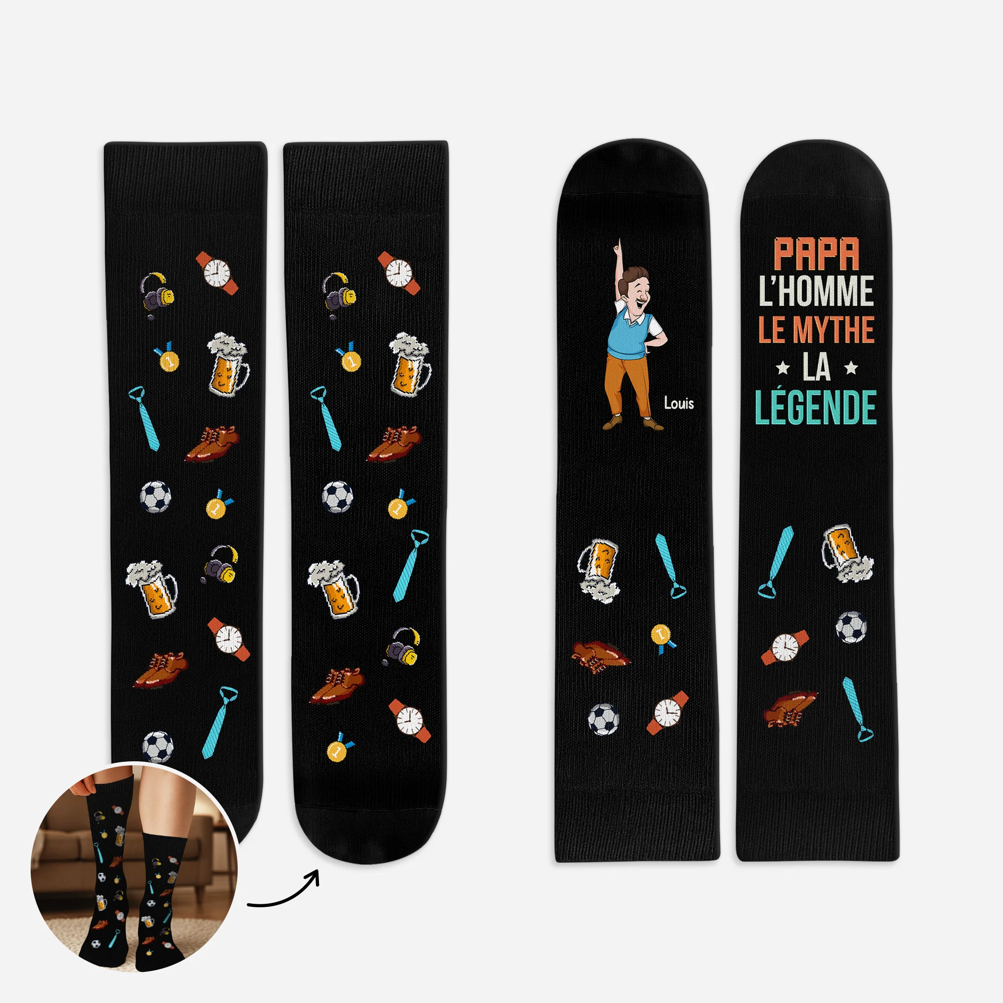 Chaussettes Personnalisées De Noël Pour Papa Papy - L’homme Le Mythe La Légende