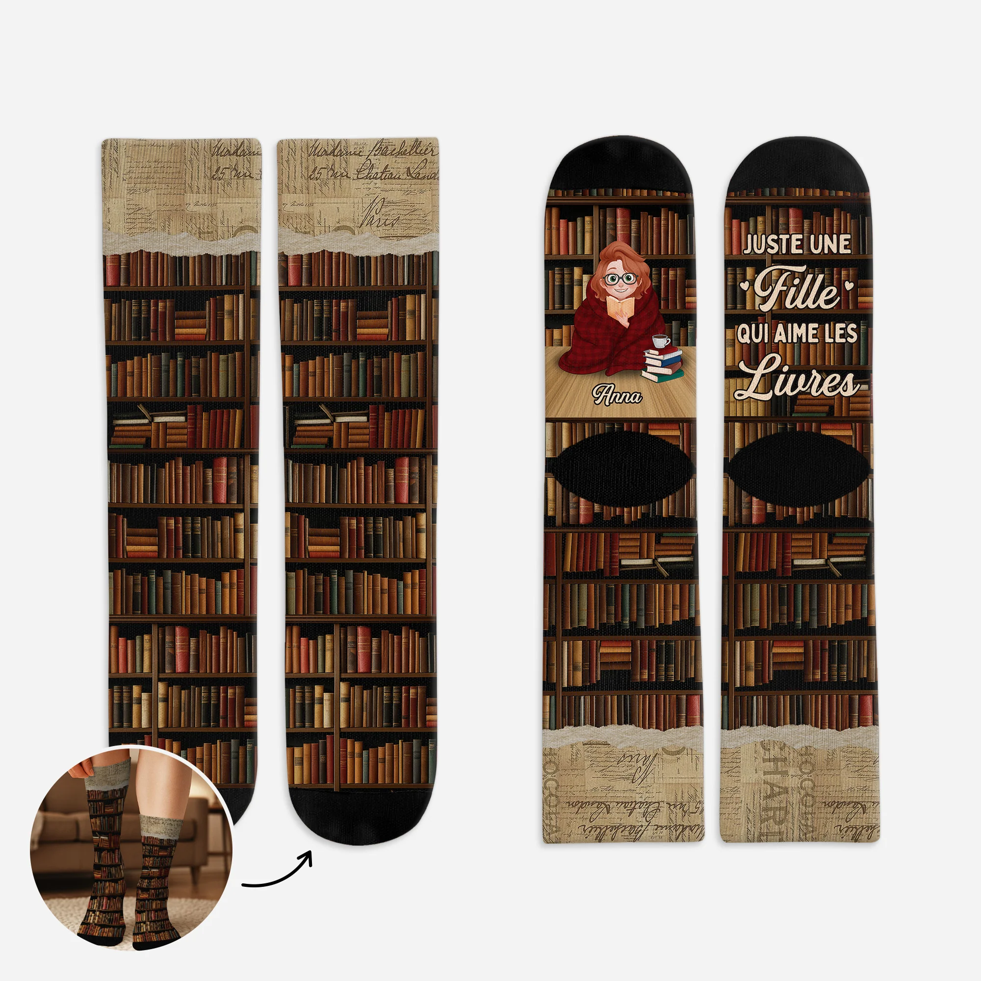 Chaussettes Personnalisées Lecture - Juste Une Fille Qui Aime Ses Livres