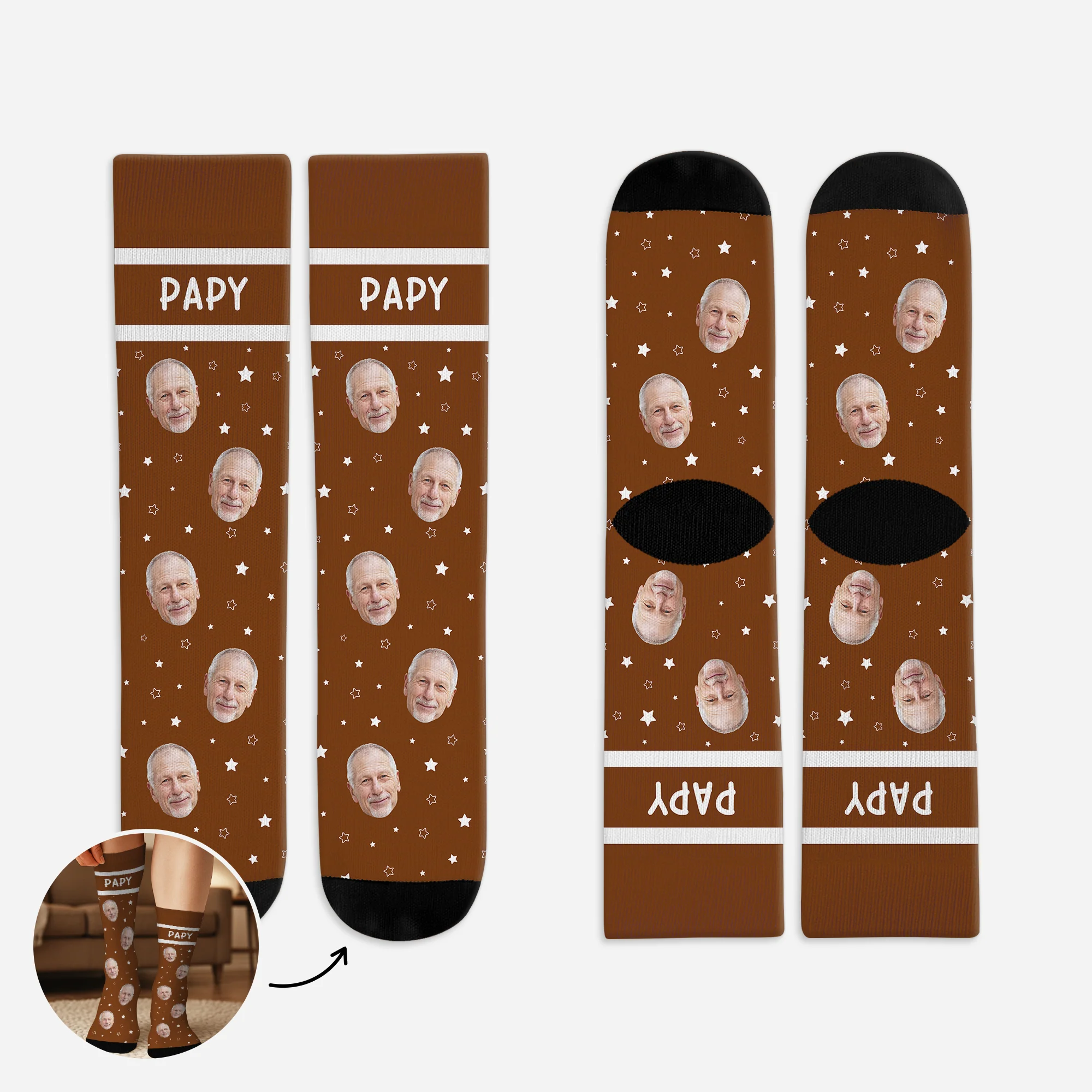 Chaussettes Personnalisées Photo - Visage de Papy/Mamie