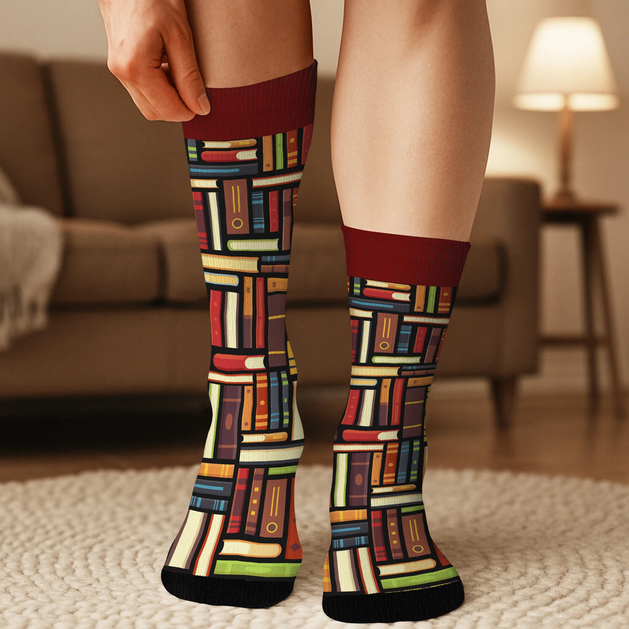 Chaussettes Personnalisées Pour Les Amoureux Des Livres - Chut Je Lis Avec Chat - Image 3