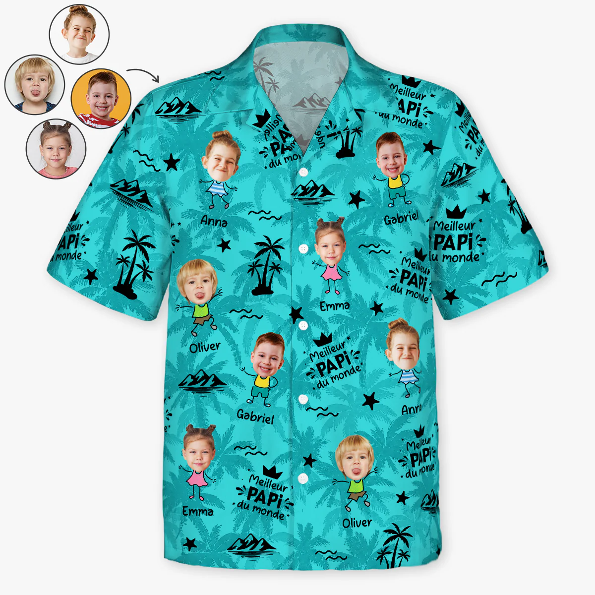 Chemise Hawaïenne Homme Et Femme Personnalisé Photo - Meilleur Papa Maman À La Plage En Été