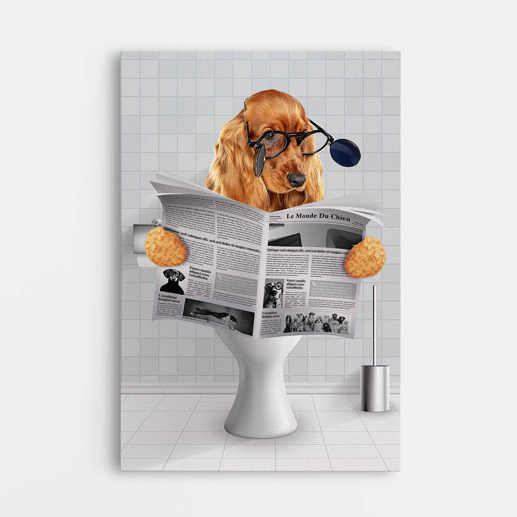 Toile Personnalisable Chien - Chien Assis Sur Les Toilettes En Lisant Un Journal