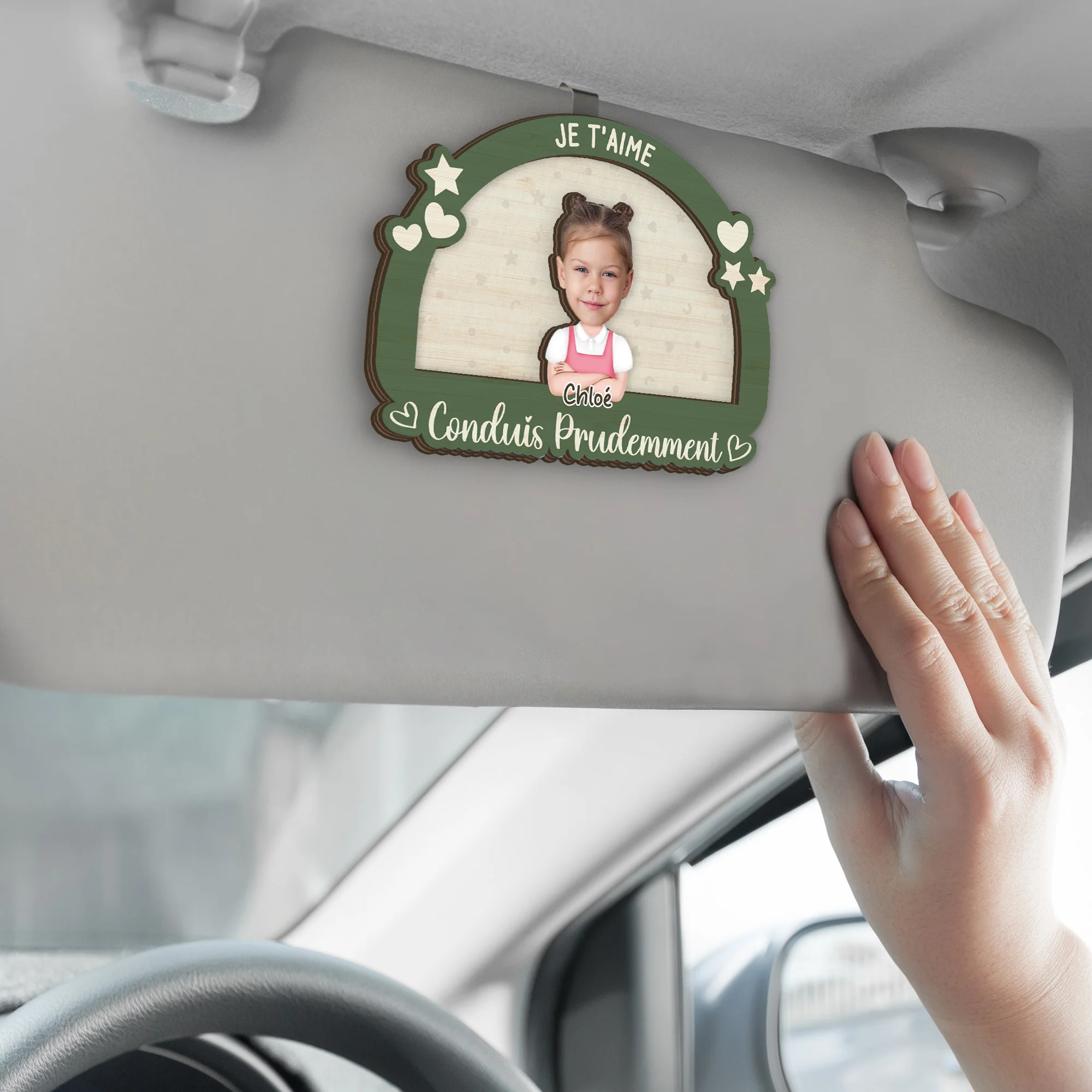 Clip Pare Soleil Voiture Personnalisé | Conduis Prudemment - Image 2