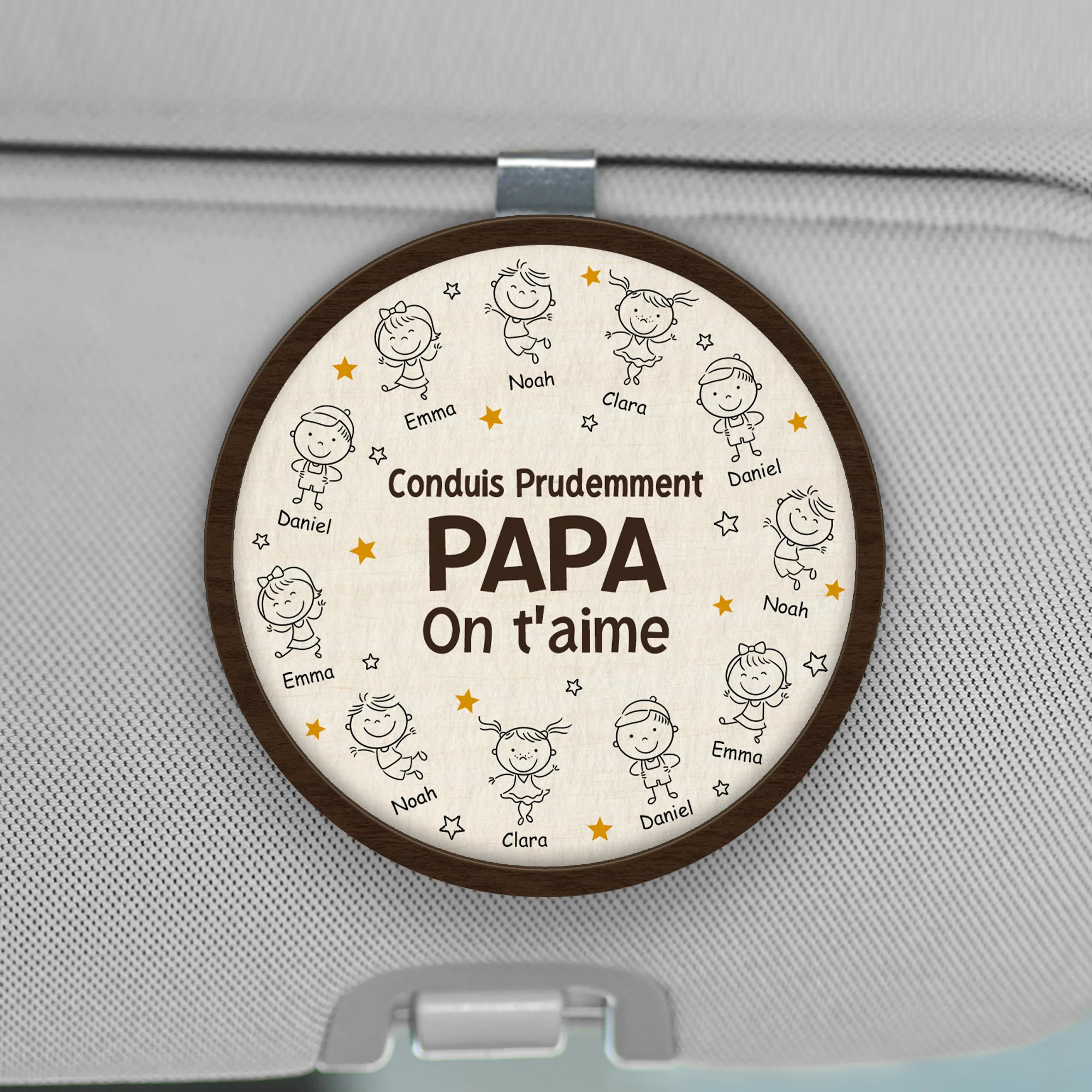 Clip Pare-soleil De Voiture Personnalisé Dessin - Conduis Prudemment Papa Maman