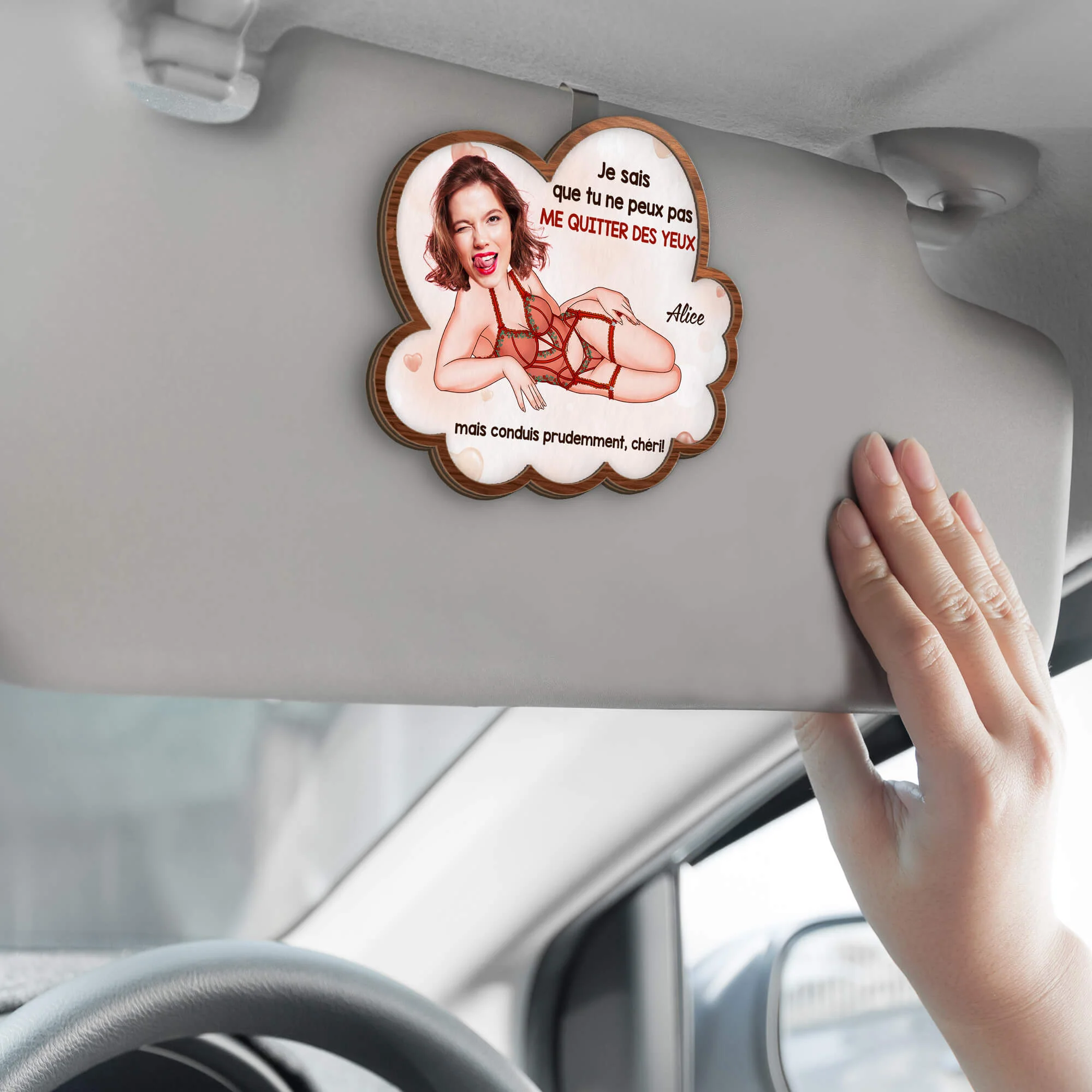 Cadeau Couple Personnalisé - Clip Pare-Soleil Voiture - Conduis Prudemment, Chéri - Image 2