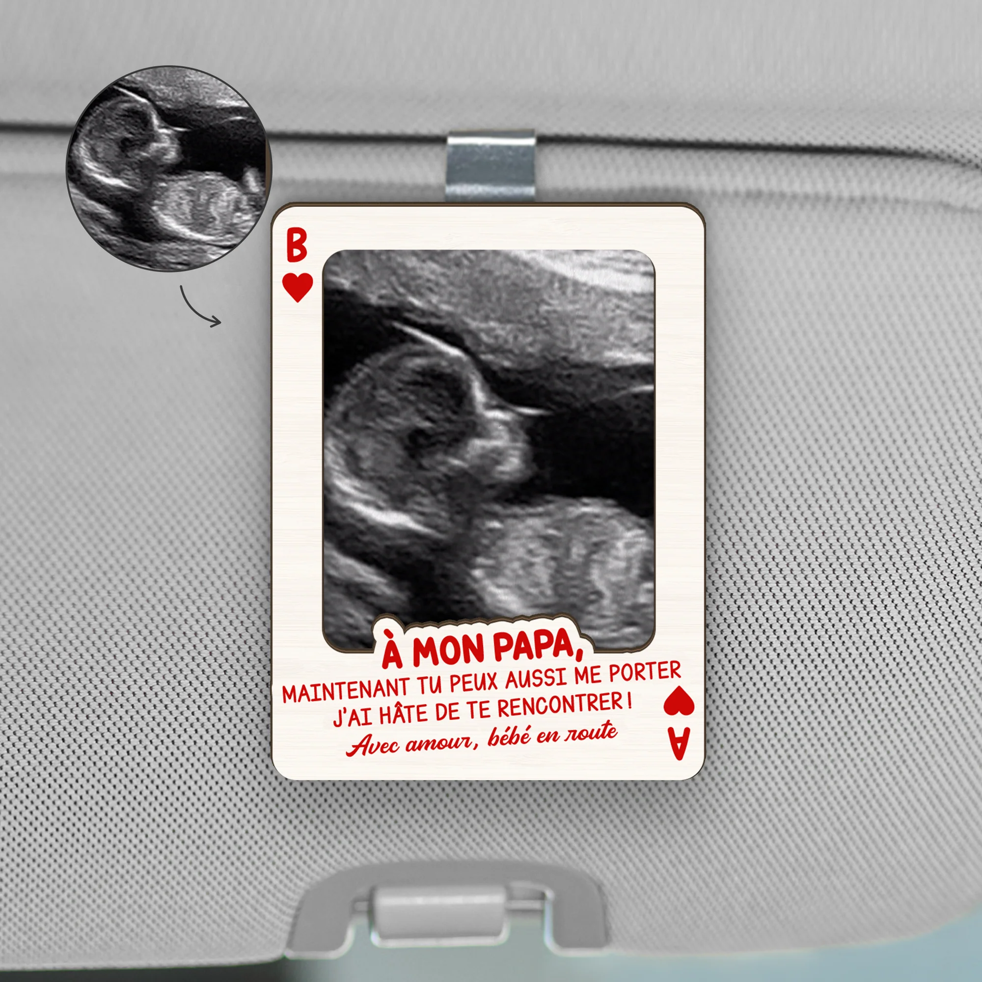 Clip Pare-soleil Voiture Personnalisé Photo Échographique - À Future Maman Futur Papa