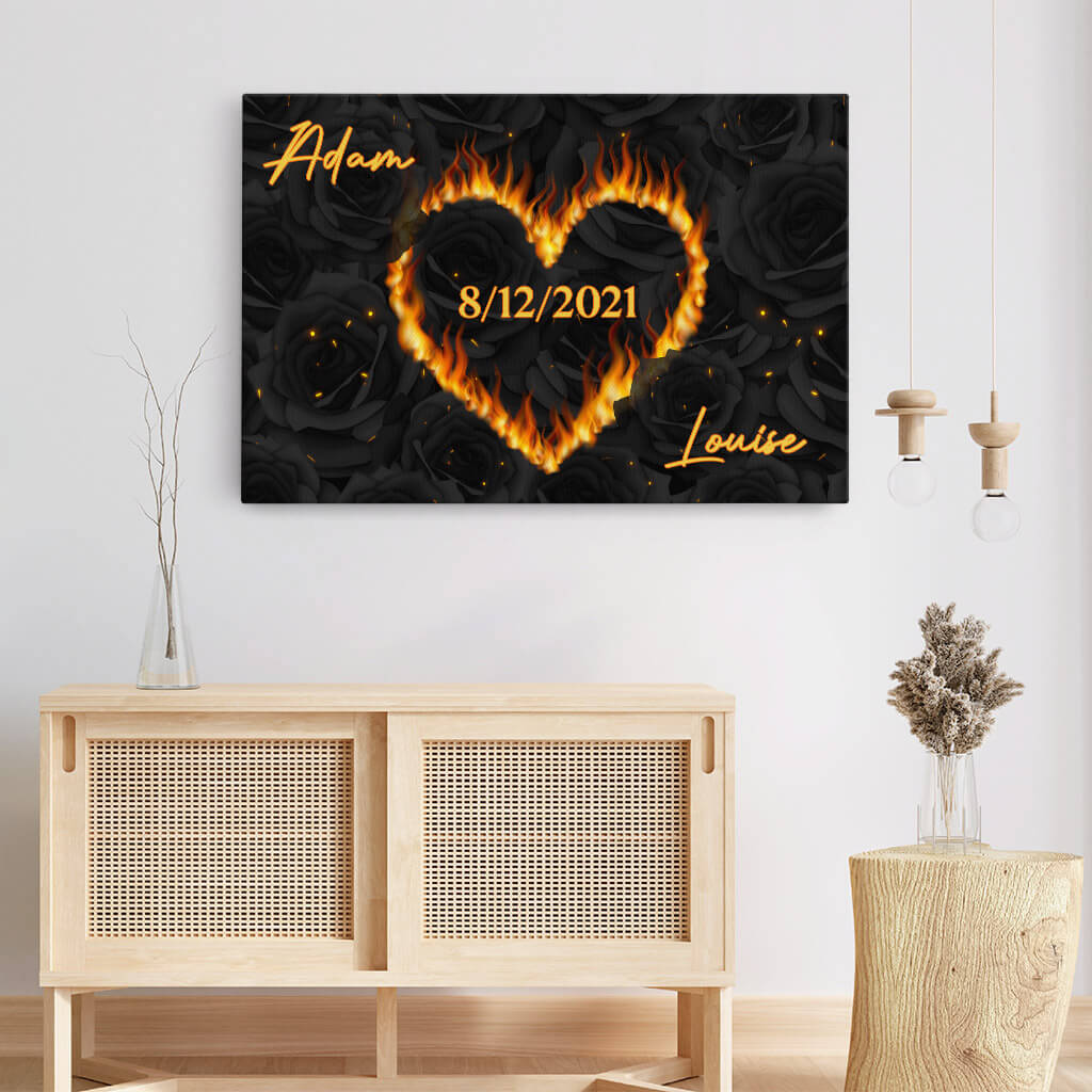 Toile Personnalisée Couple - Cœur D’Amour Brûlant - Image 3