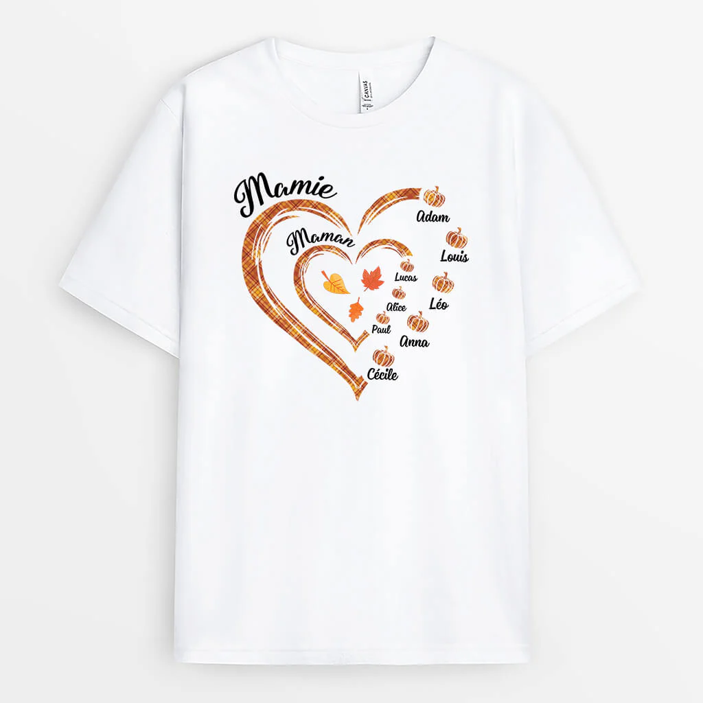 Tee Shirt Personnalisé Pour Mamie - Cœur De Maman Et Mamie Automne