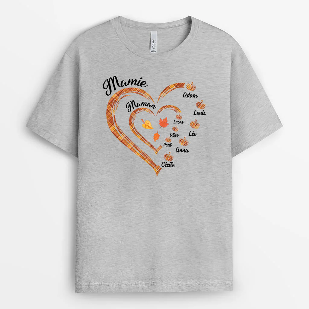 Tee Shirt Personnalisé Pour Mamie - Cœur De Maman Et Mamie Automne - Image 2