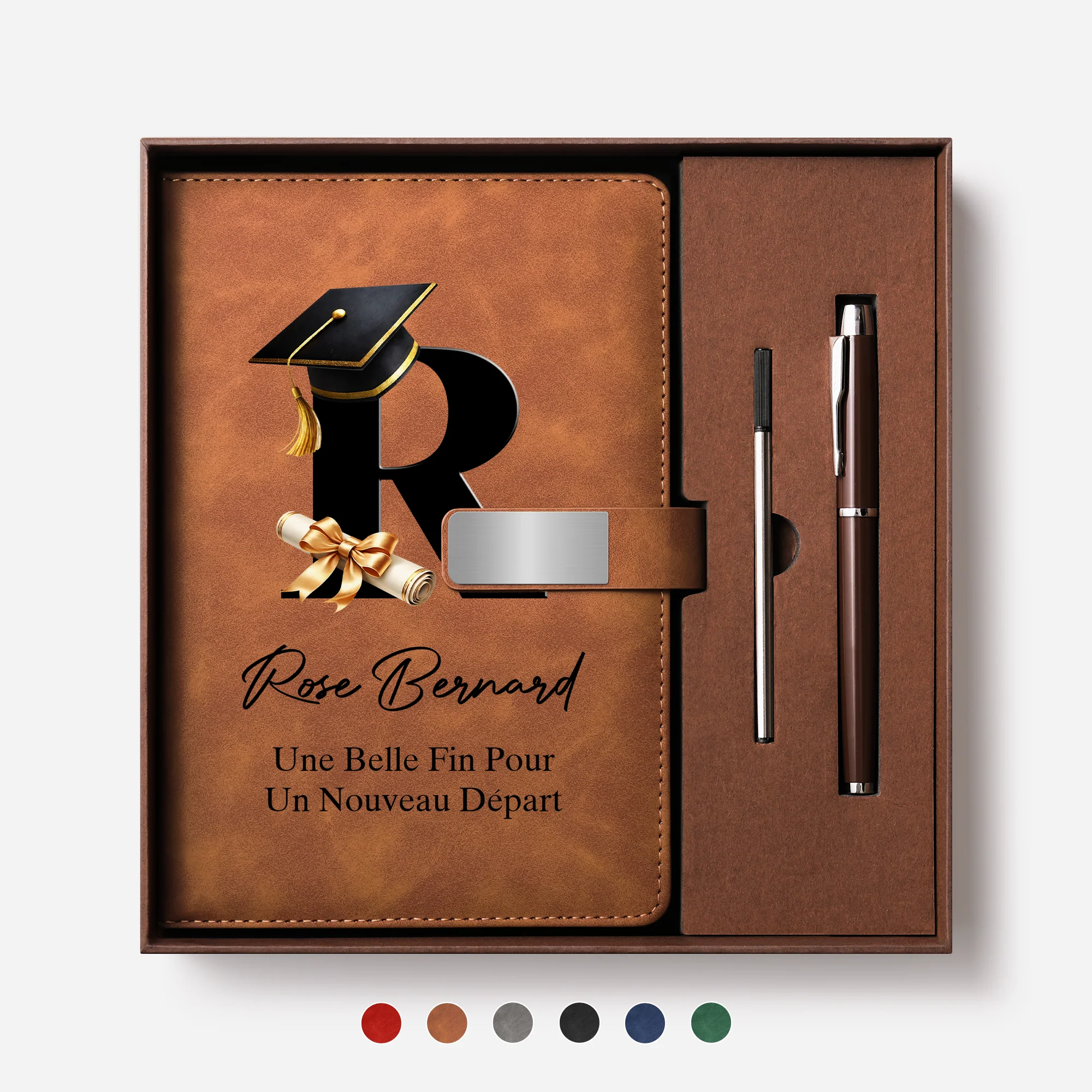 Coffret Carnet Cuir Personnalisable - Cadeau Remise De Diplôme Homme/Femme