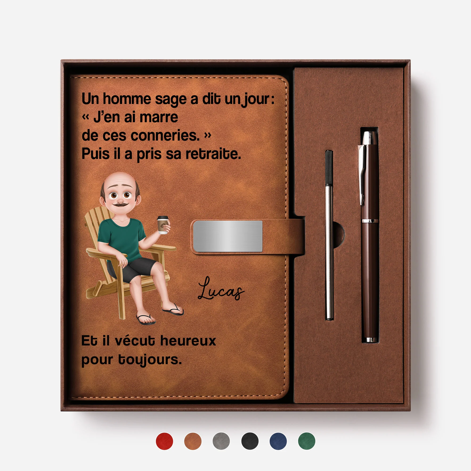 Coffret Carnet Cuir Personnalisable - Elle A Pris Sa Retraite