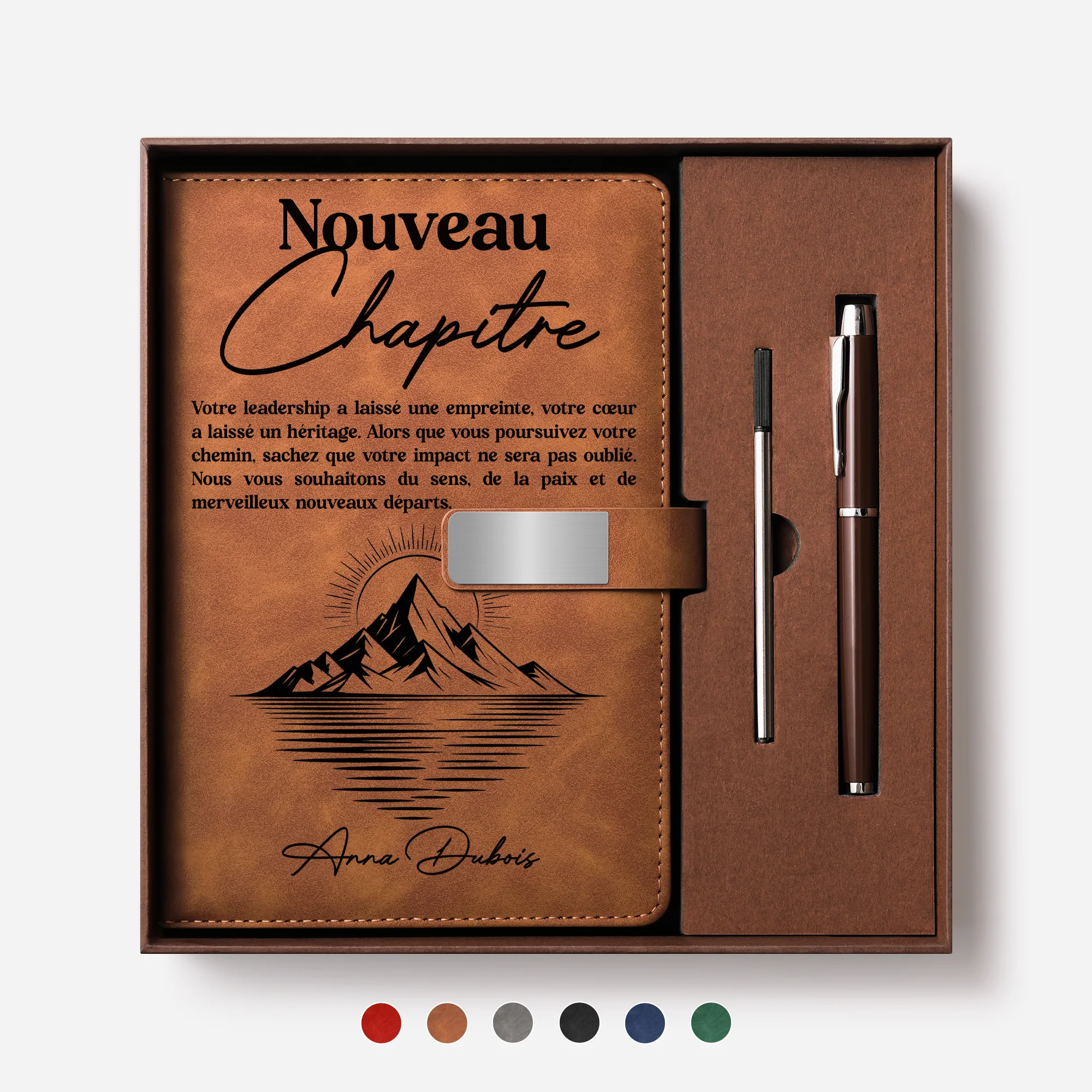 Coffret Carnet Cuir Personnalisé Collègue Et Patron - Cadeau Départ Pour Nouveau Chapitre