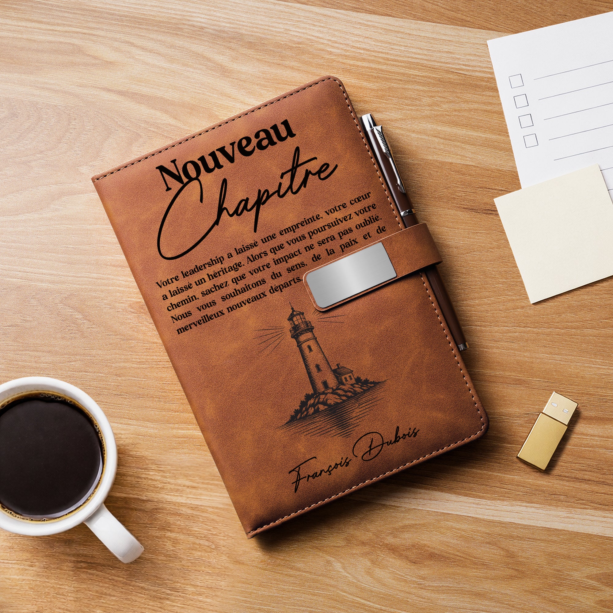 Coffret Carnet Cuir Personnalisé Collègue Et Patron - Cadeau Départ Pour Nouveau Chapitre - Image 2
