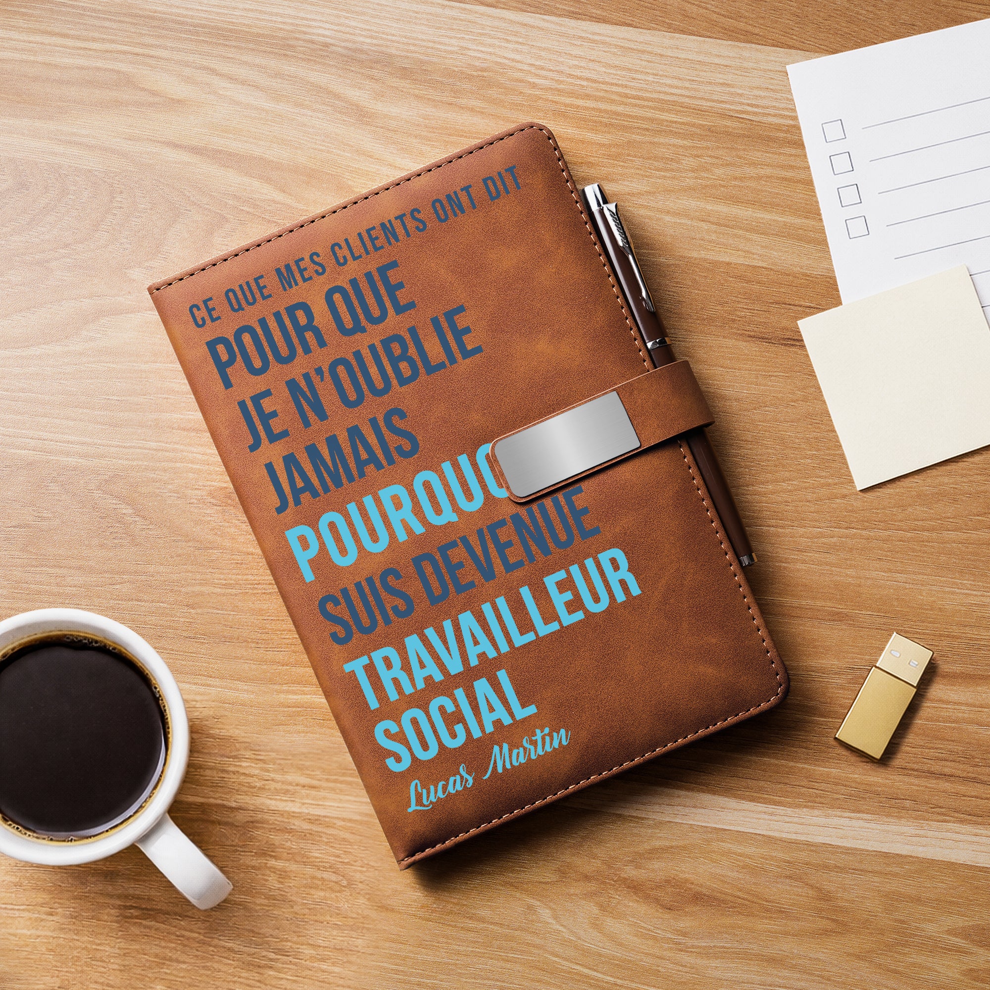 Coffret Carnet Cuir Personnalisé Thème Travail - Pourquoi Je Suis Devenue Travailleuse Sociale - Image 2