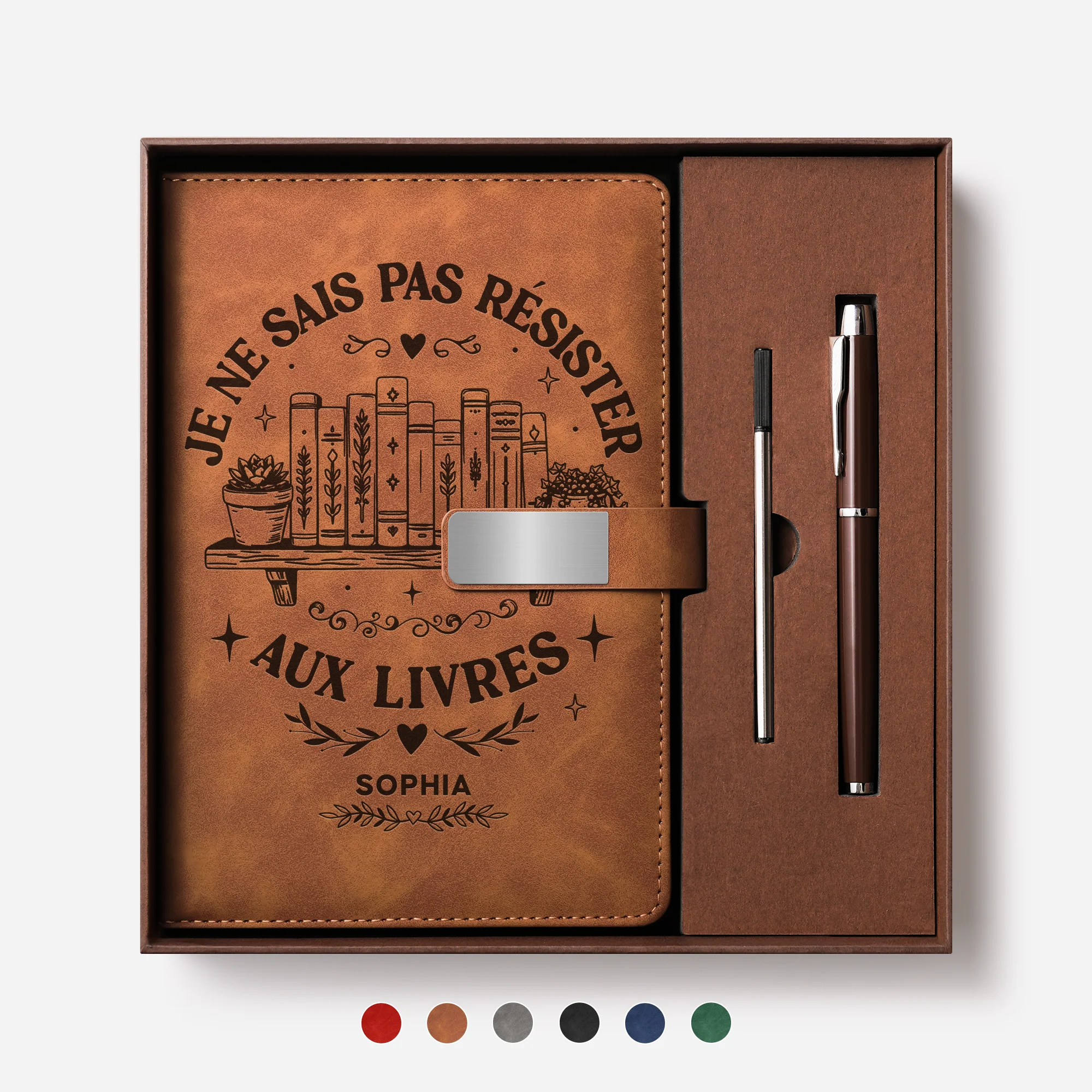 Coffret Carnet En Cuir Personnalisable Femme Homme - Je Ne Sais Pas Résister Aux Livres