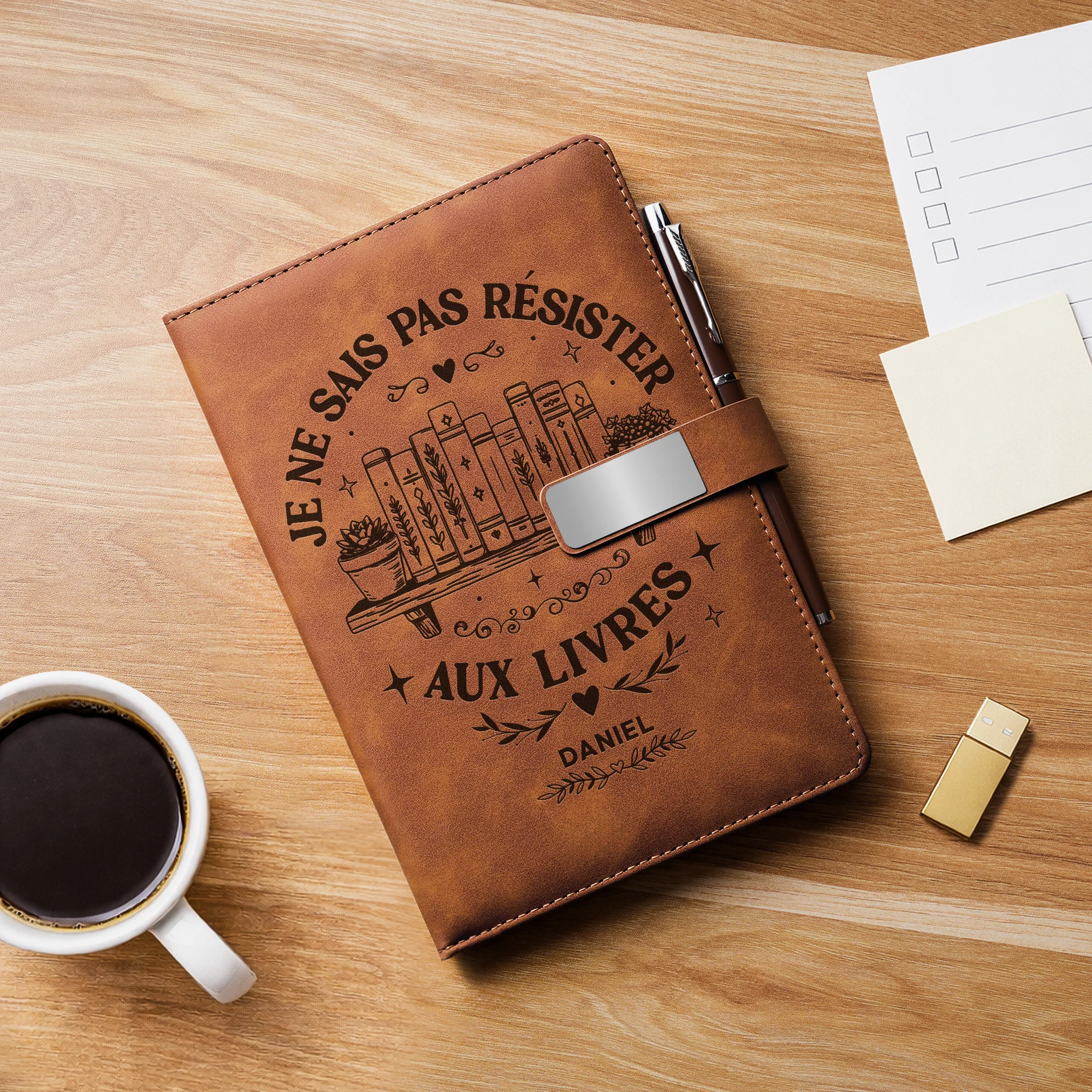 Coffret Carnet En Cuir Personnalisable Femme Homme - Je Ne Sais Pas Résister Aux Livres - Image 2