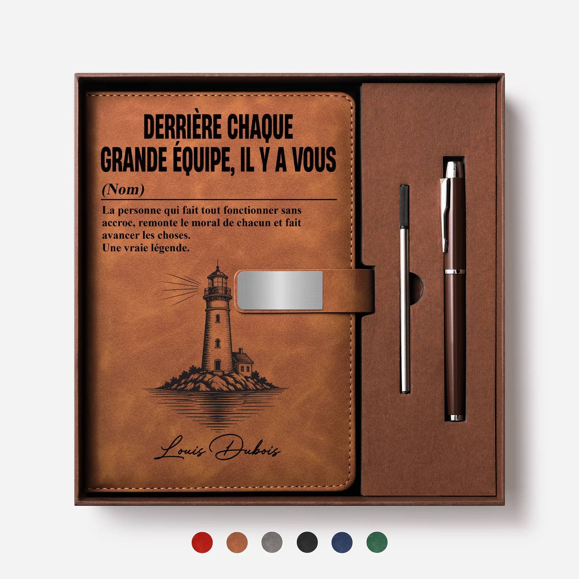 Coffret Carnet En Cuir Personnalisable Pour Patron - Derrière Chaque Grande Équipe