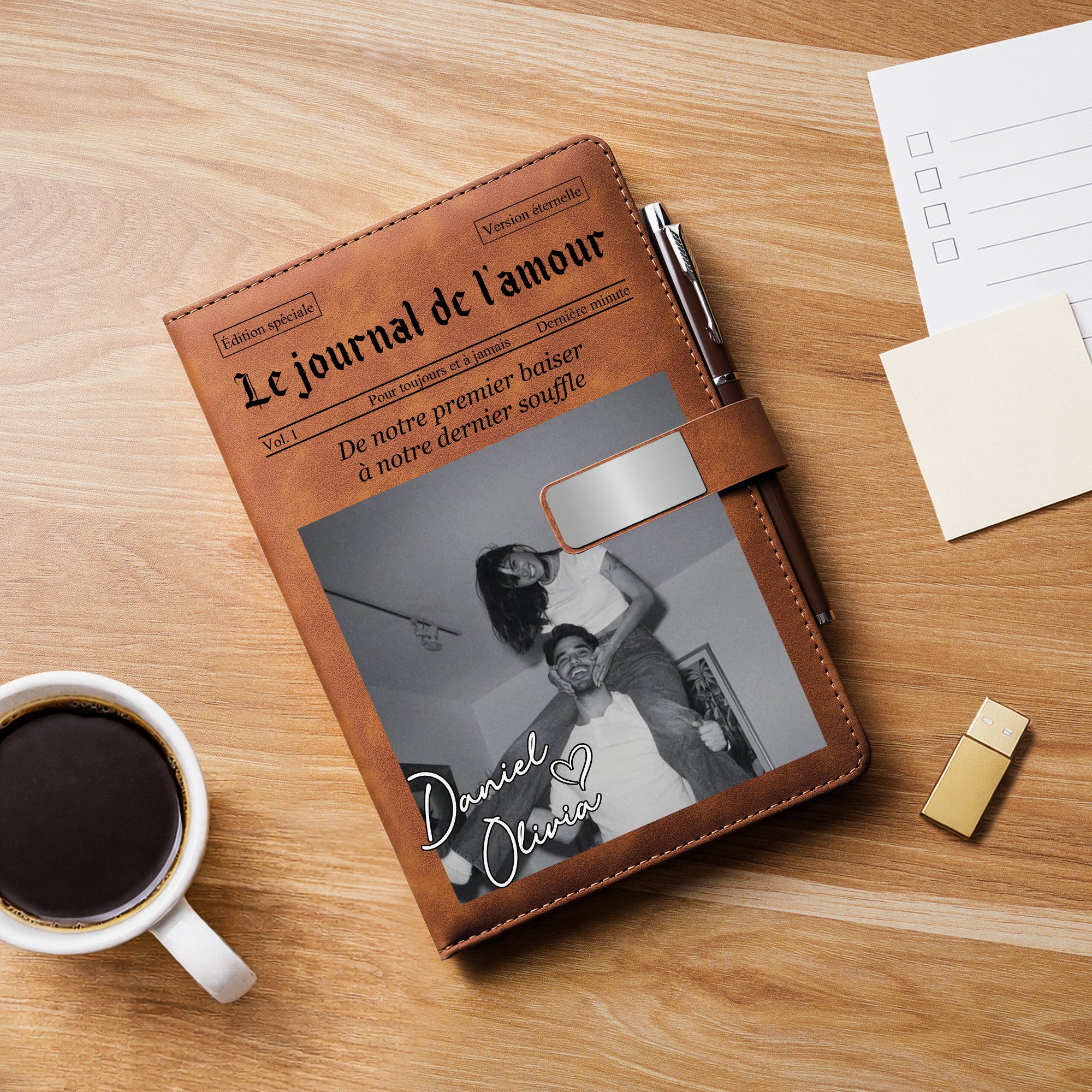 Coffret Carnet En Cuir Personnalisé Avec Photo - Le Journal Du Couple - Image 2