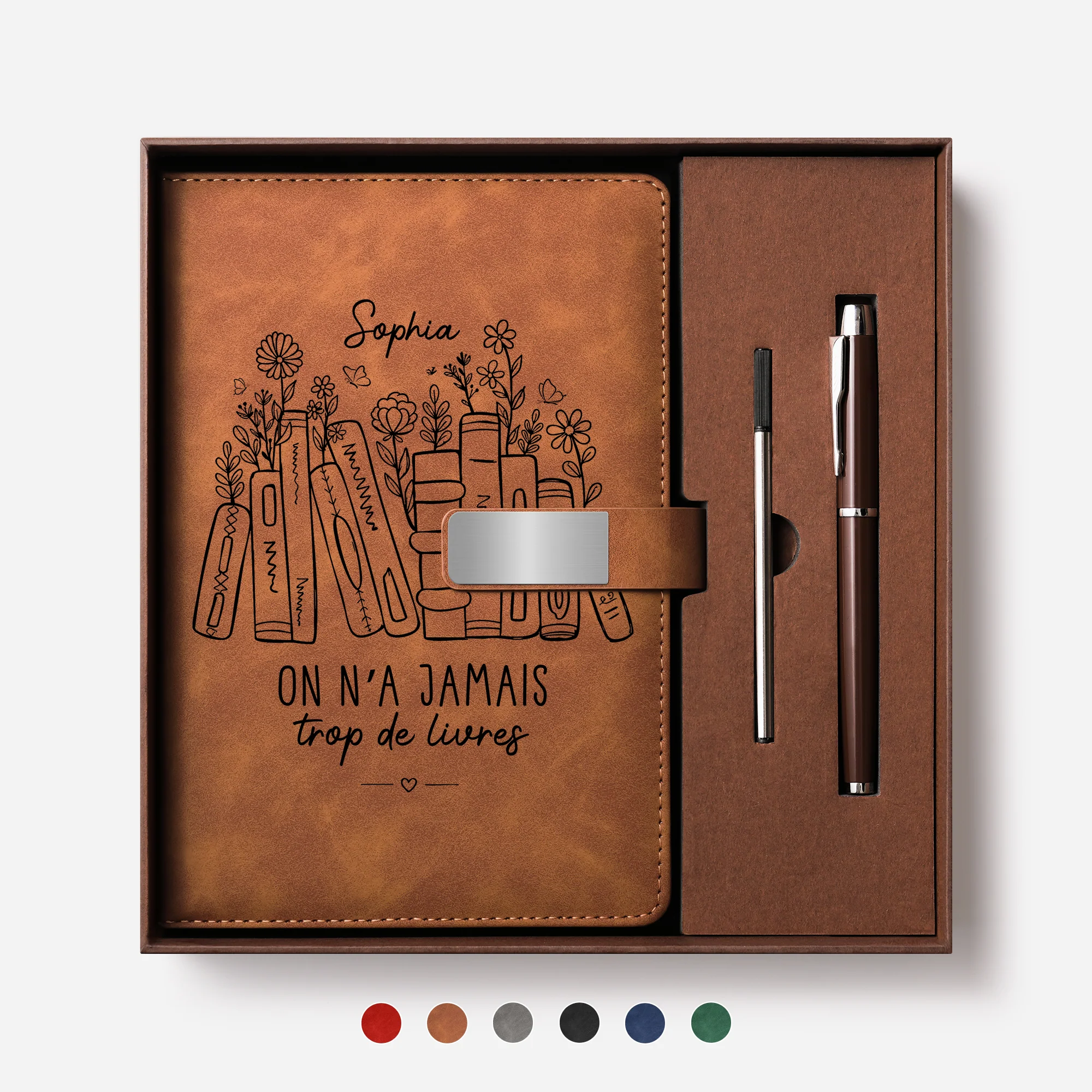 Coffret Carnet En Cuir Personnalisé Femme Homme - On N’a Jamais Trop De Livres