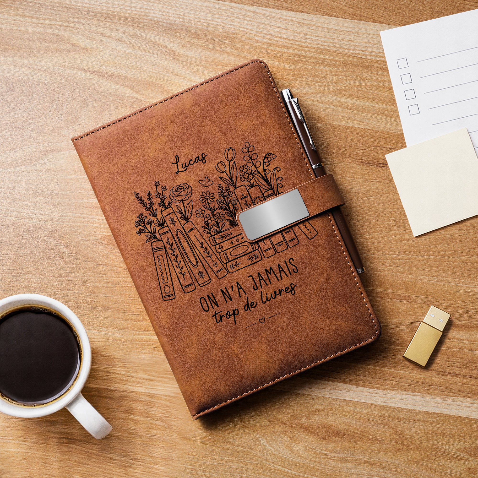 Coffret Carnet En Cuir Personnalisé Femme Homme - On N’a Jamais Trop De Livres - Image 2