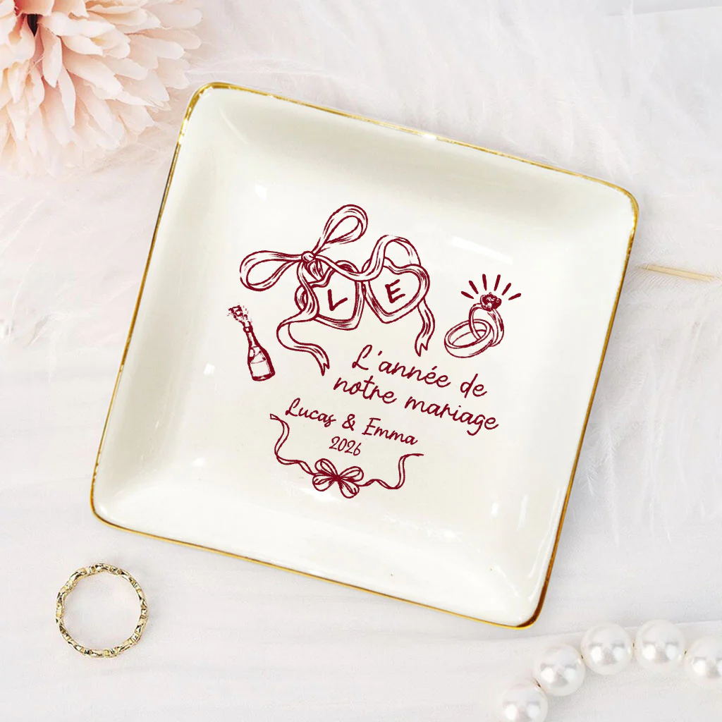 Coupelle À Bijoux Personnalisée Pour Couple - Année De Nos Fiançailles Notre Mariage - Image 2