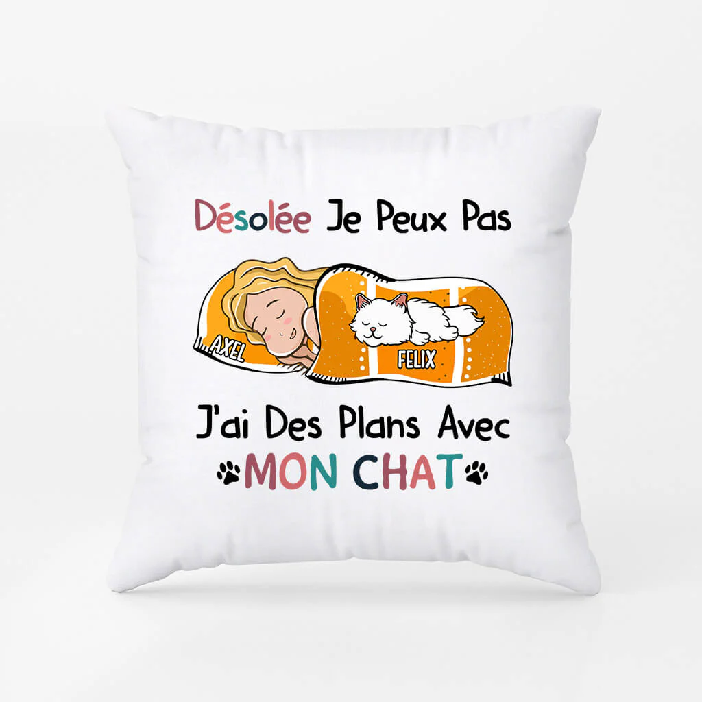 Coussin Chat Personnalisé | J’ai Des Plans Avec Mon Chat - Image 2