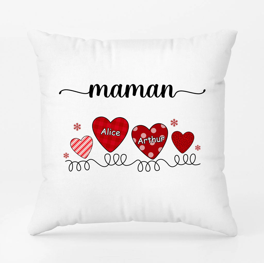 Coussin personnalisé Noël – Maman Mamie Cœurs - Image 2