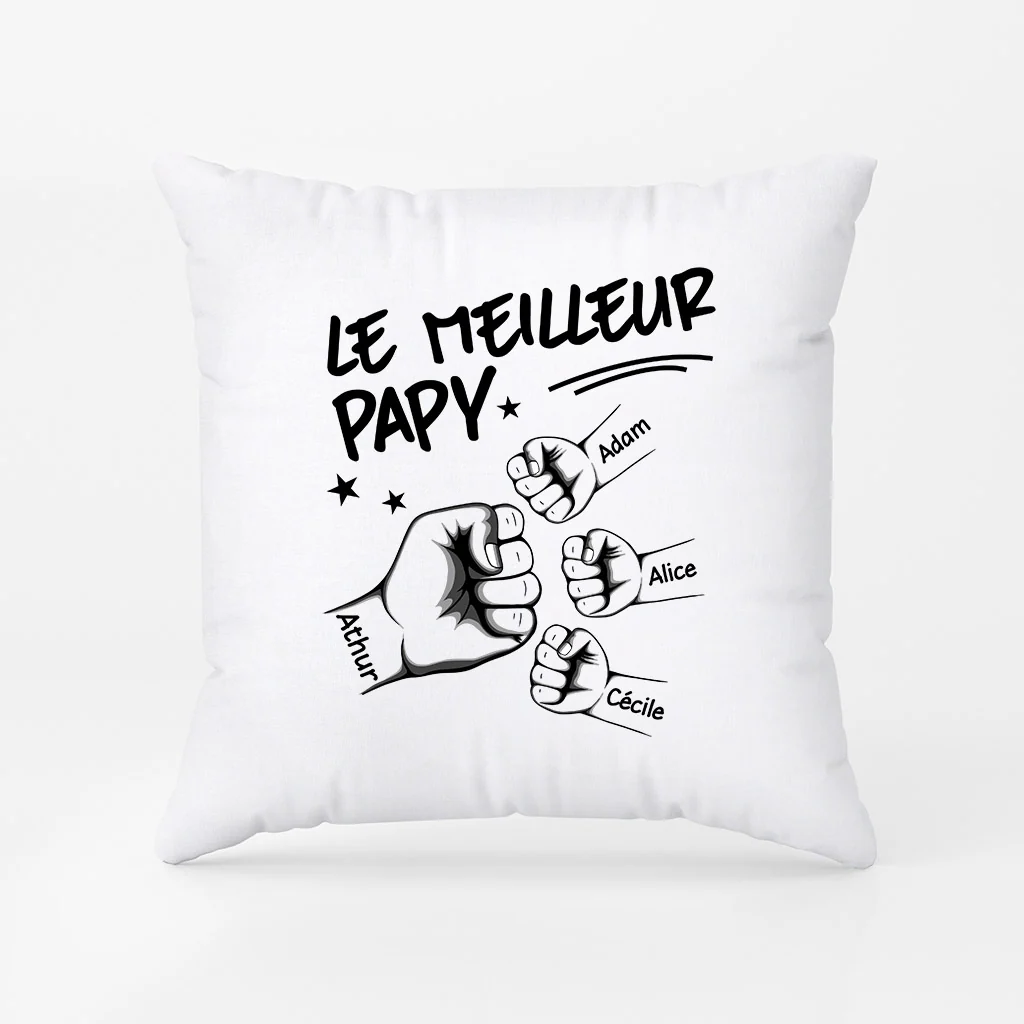 Coussin Meilleur Papa Papi Prénom avec Poing Personnalisé
