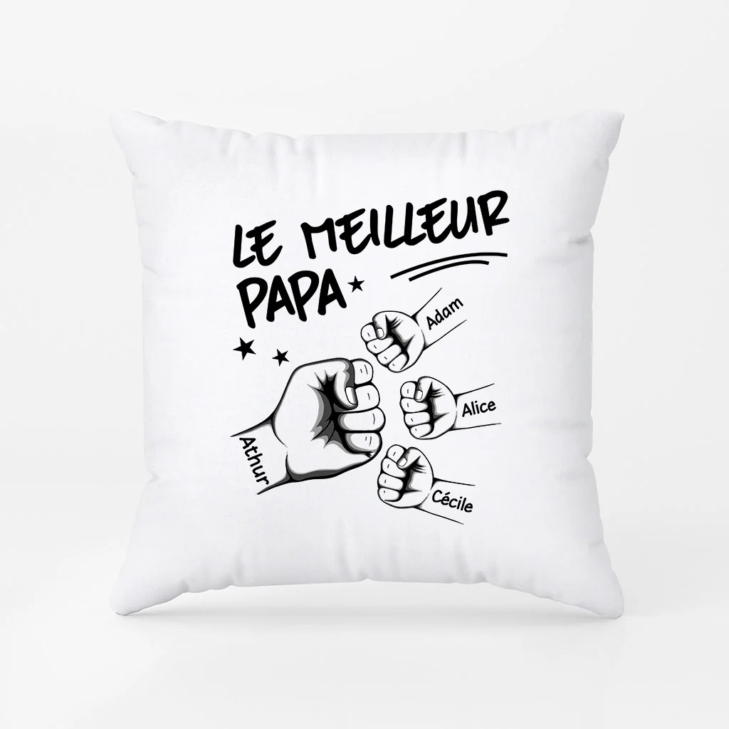 Coussin Meilleur Papa Papi Prénom avec Poing Personnalisé - Image 2