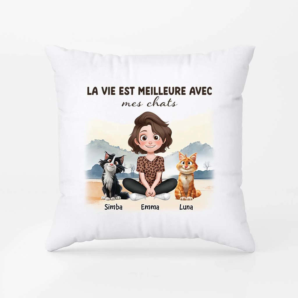 Coussin Personnalisé Pour Amoureux Des Chats - La Vie Est Meilleure