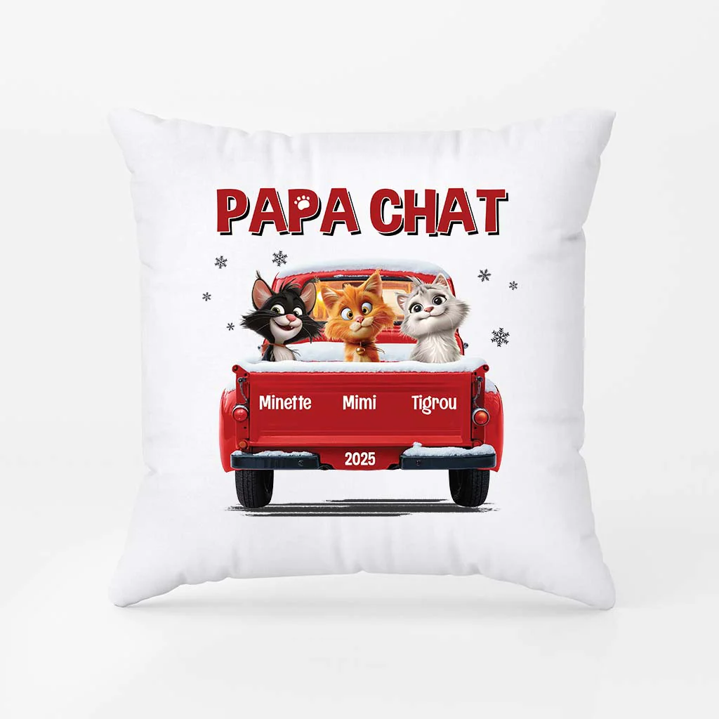 Coussin Personnalisé - Papa Chat Avec Voiture