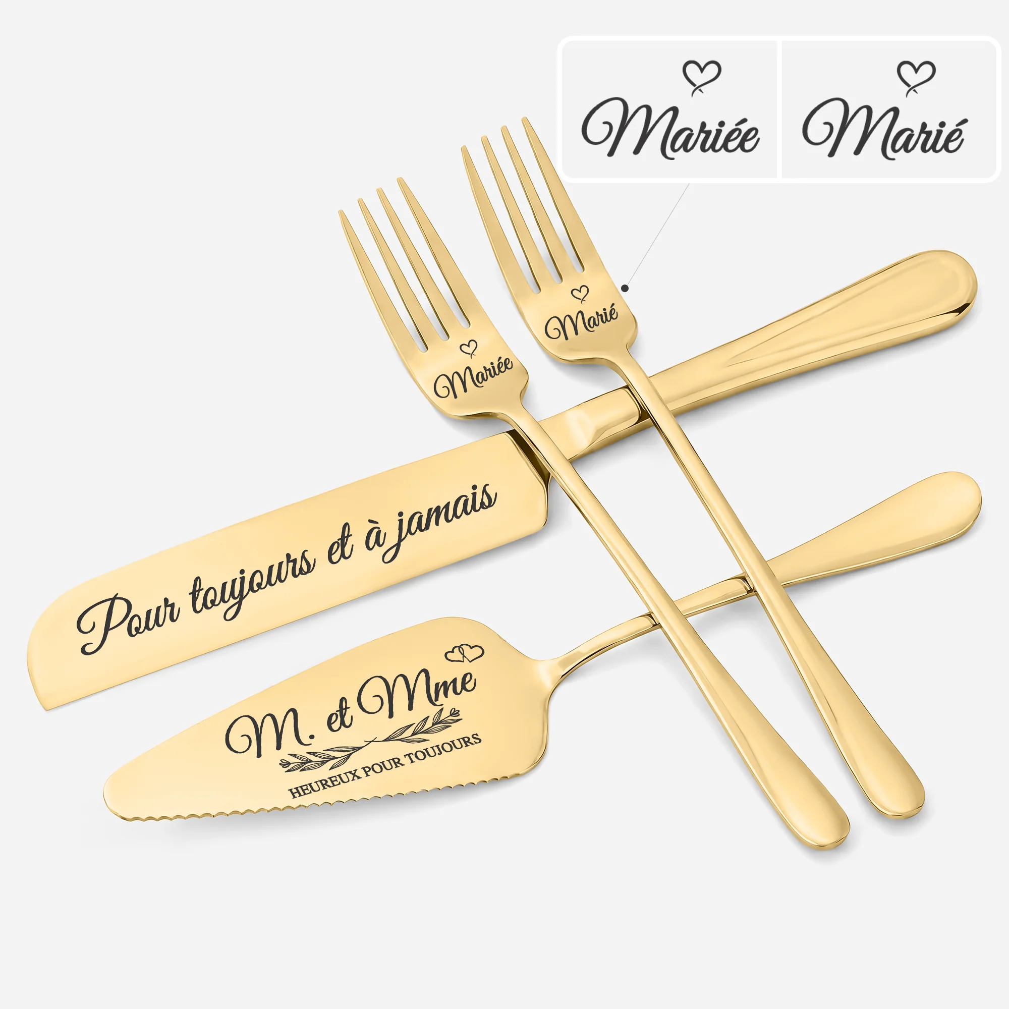 Couteau Et Pelle À Gâteau Pour Mariage Personnalisé - Couple Marié Et Fiancé