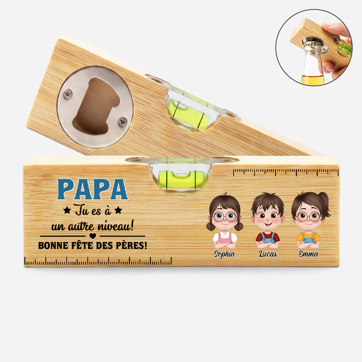 Décapsuleur Personnalisé En Bois Avec Niveau À Bulle - Papa Papy À Un Autre Niveau