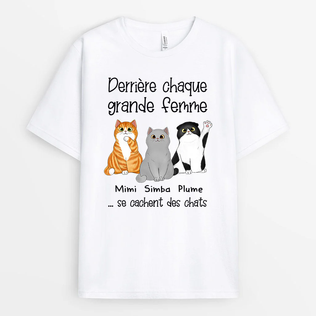 Tee Shirt Personnalisé Chat Femme - Derrière Chaque Femme Se Cachent des Chats