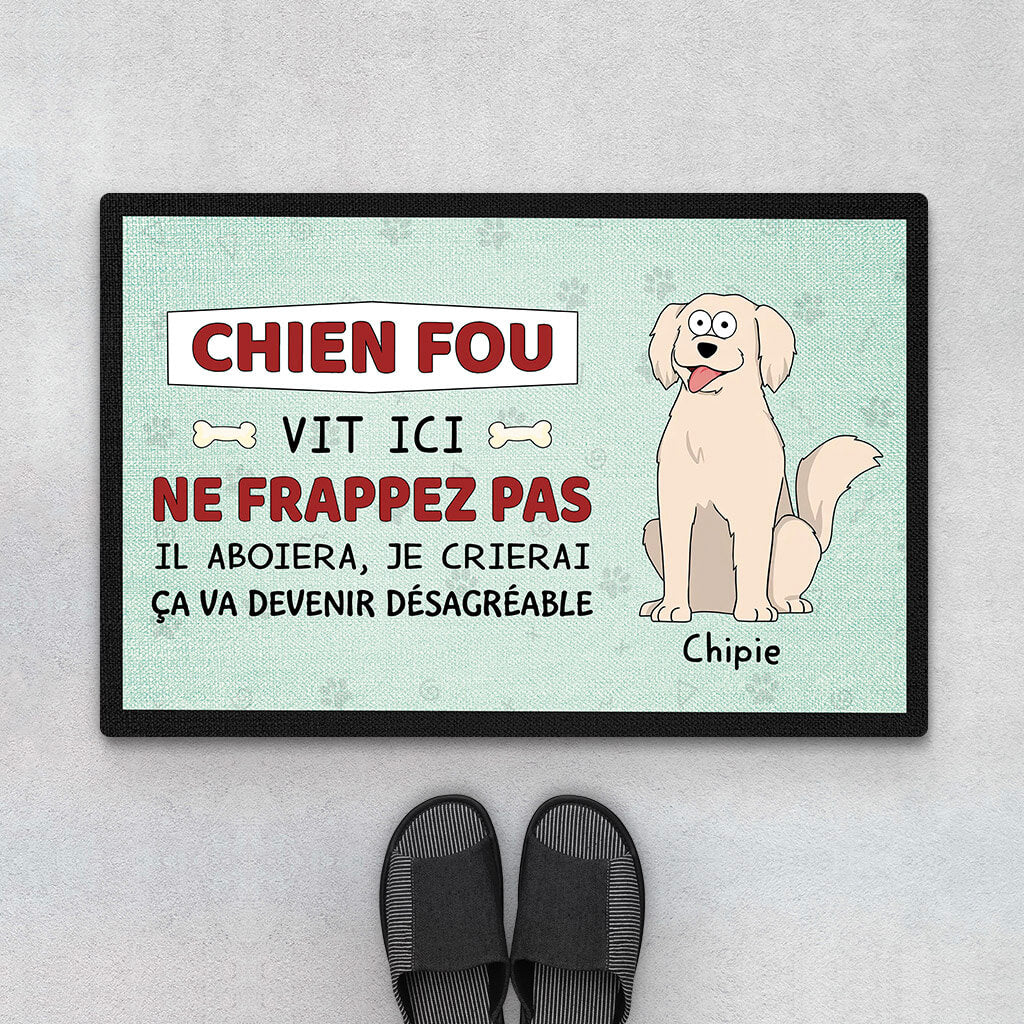 Paillasson Chien Humour Personnalisé – Des Chiens Fous Vivent Ici