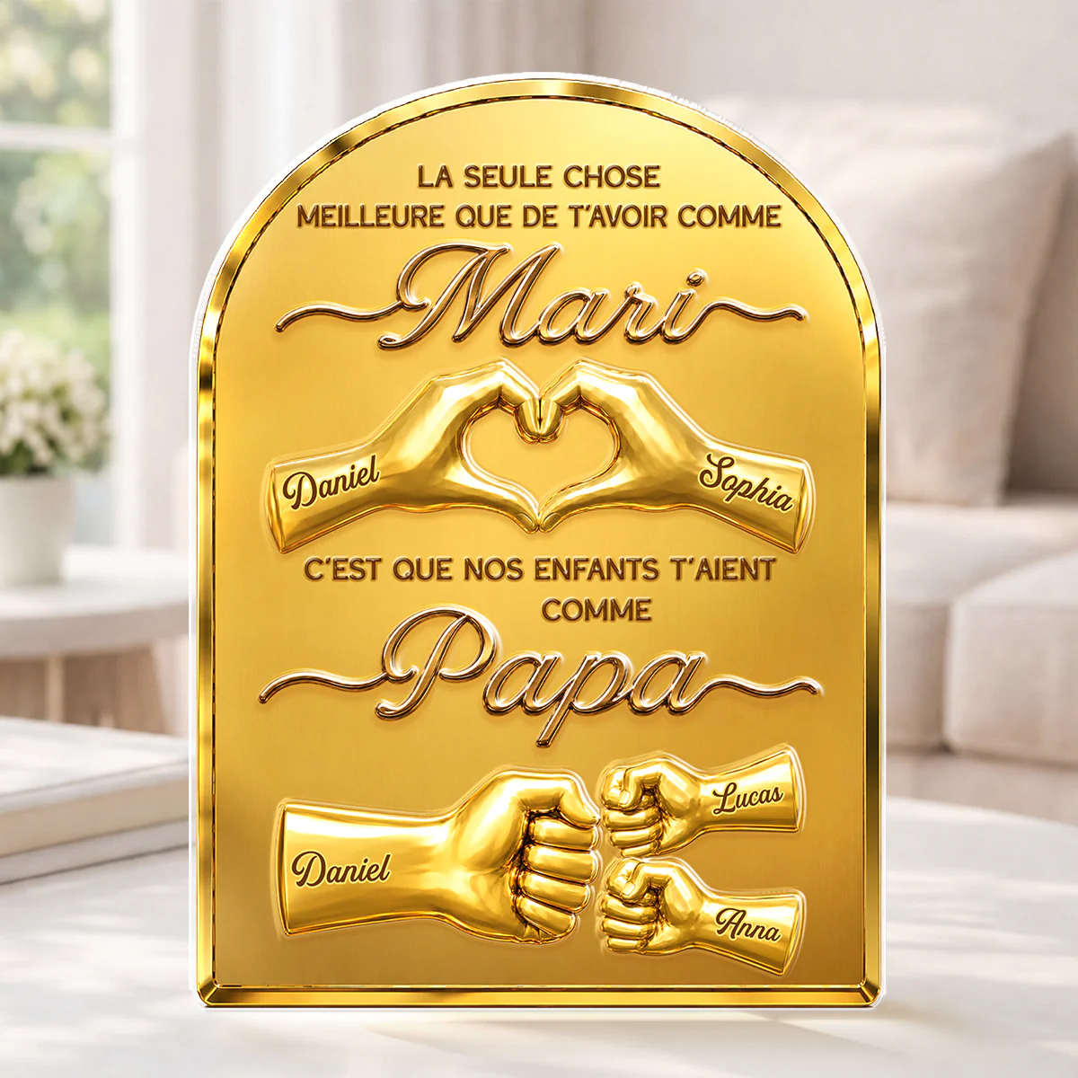 [Effet d'Impression 3D] Bloc Acrylique Personnalisé Découpée - Cadeau Mari Que Notre Enfant T’ait Comme Papa