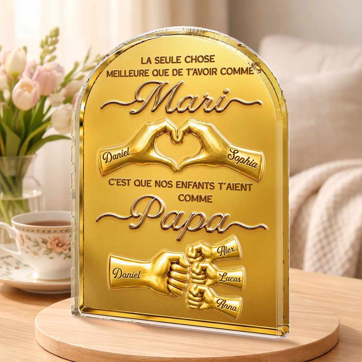 [Effet d'Impression 3D] Bloc Acrylique Personnalisé Découpée - Cadeau Mari Que Notre Enfant T’ait Comme Papa - Image 2