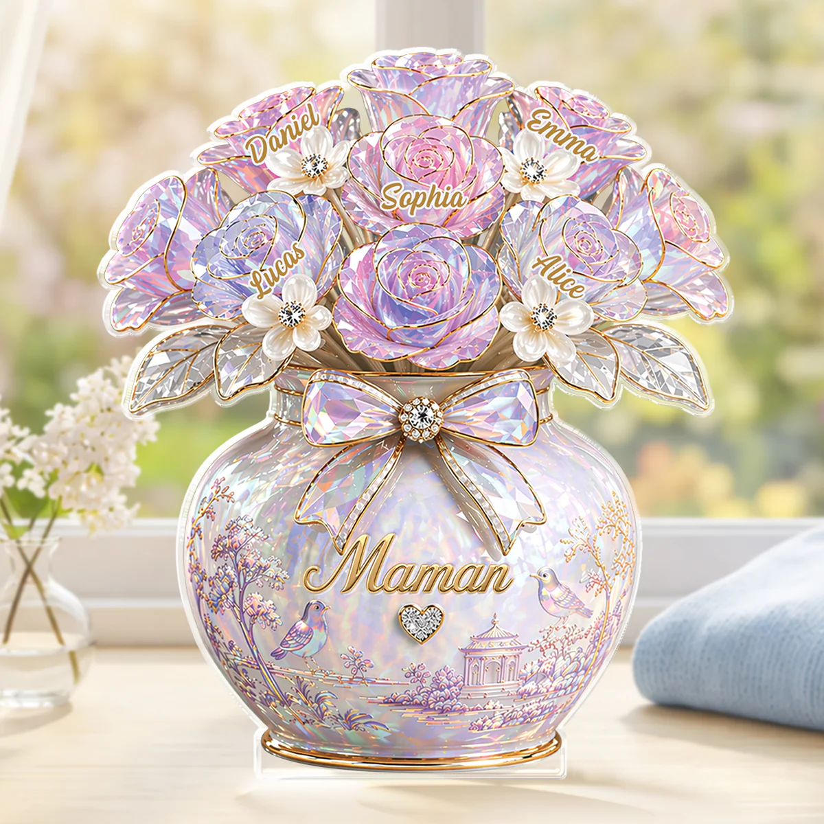 [Effet d'impression 3D] Bloc Acrylique Personnalisé Forme Originale - Belle Fleur Pour Maman Mamie