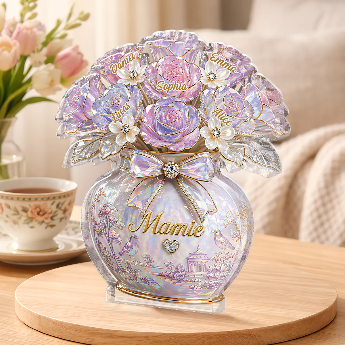 [Effet d'impression 3D] Bloc Acrylique Personnalisé Forme Originale - Belle Fleur Pour Maman Mamie - Image 2