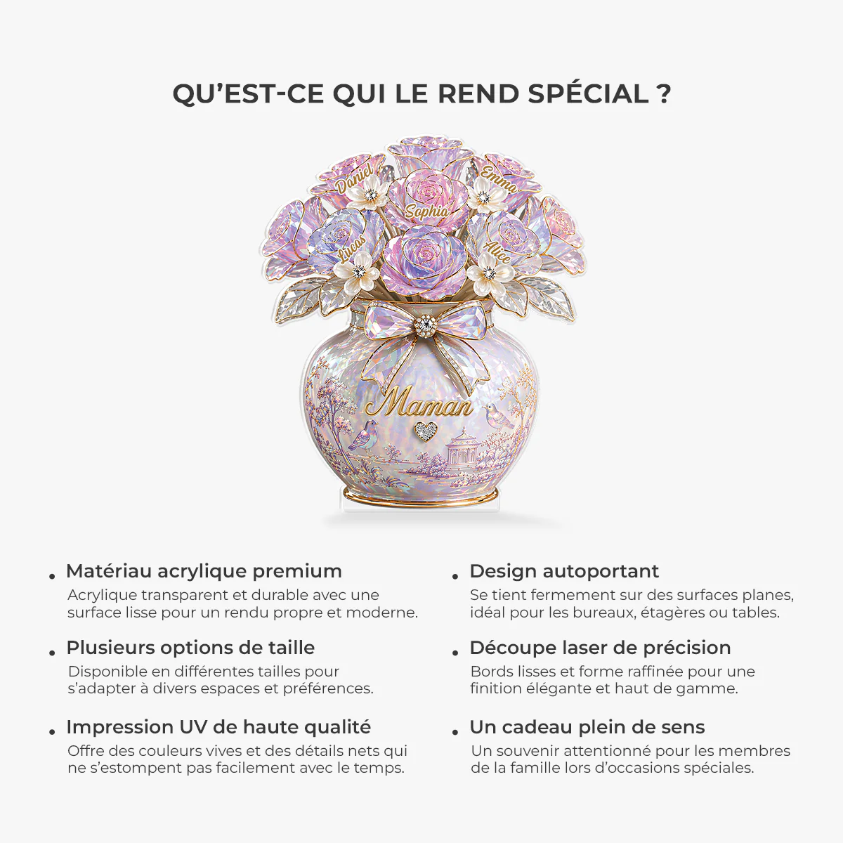 [Effet d'impression 3D] Bloc Acrylique Personnalisé Forme Originale - Belle Fleur Pour Maman Mamie - Image 5