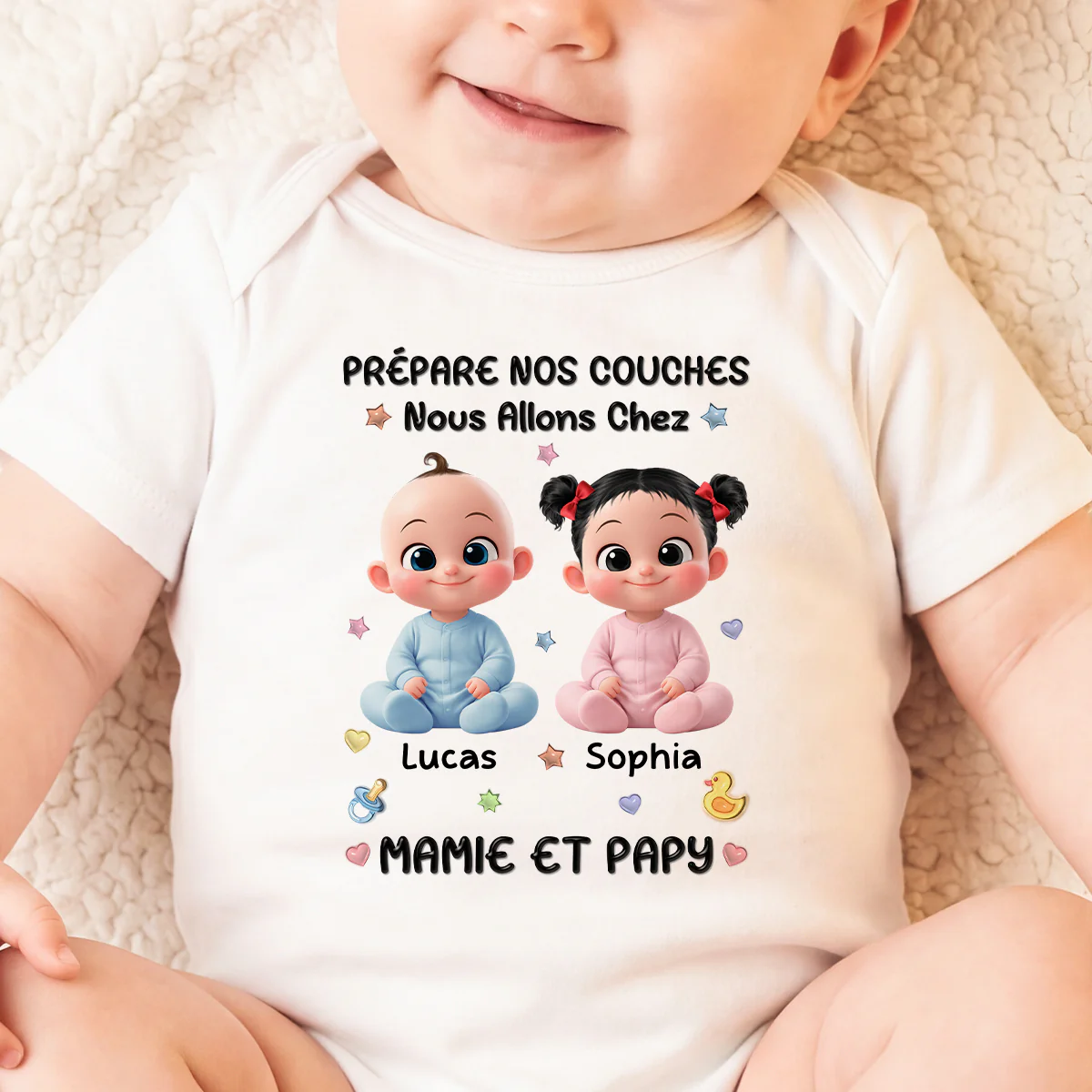[Effet d'impression 3D] Body Bébé Personnalisé - Je Vais Chez Mamie Et Papy - Image 2