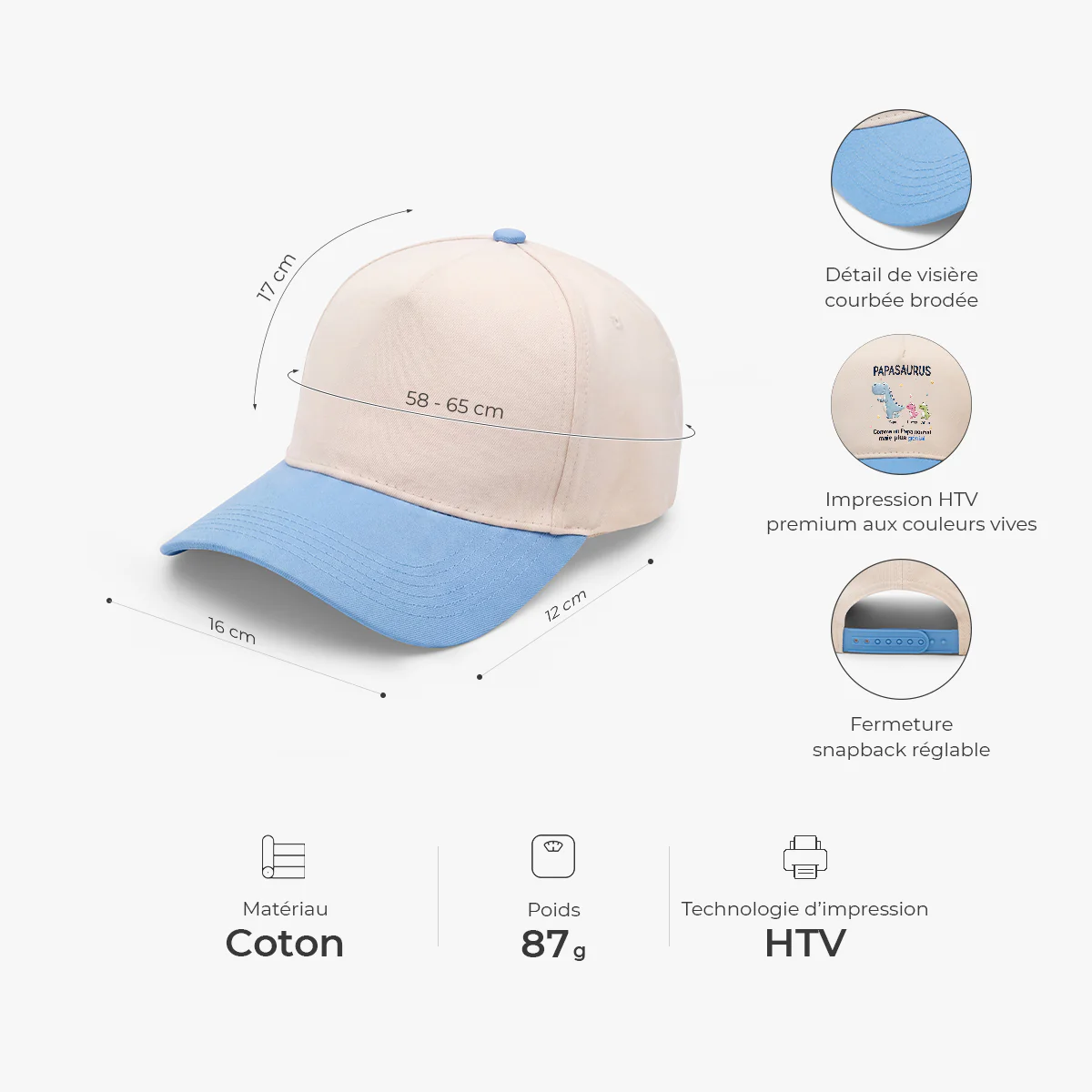 [Effet d'Impression 3D] Casquette De Baseball Personnalisable - Maman Papa Dinosaure Génial - Image 3
